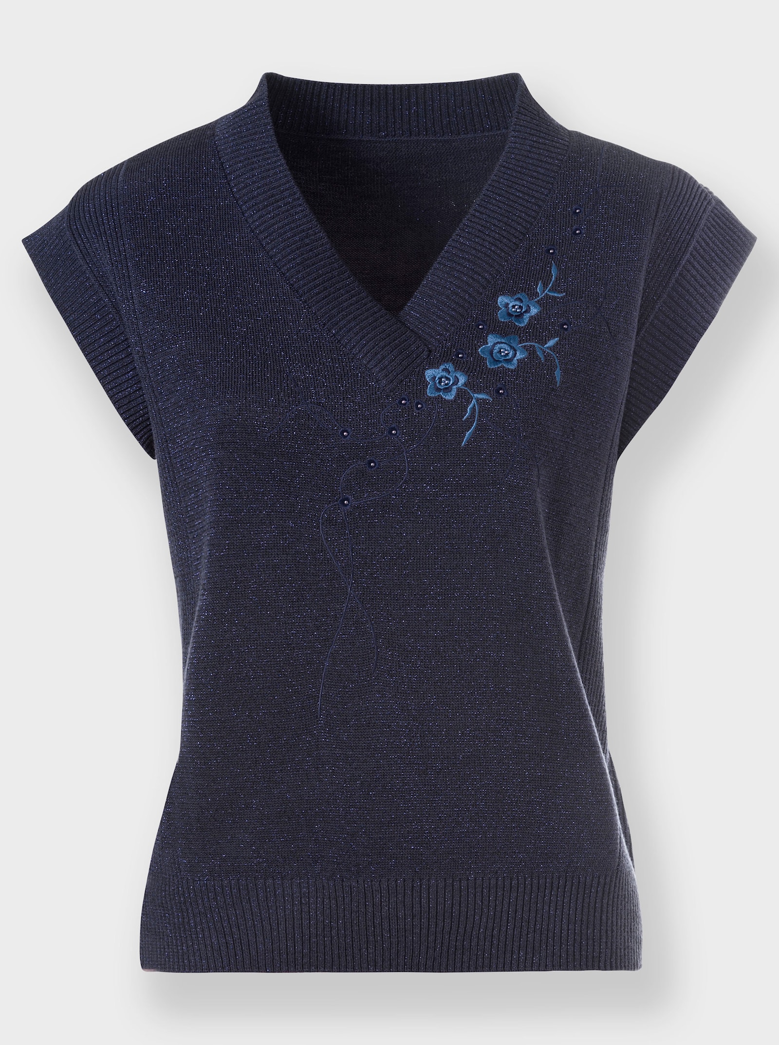 Pullunder mit Zierperlen - marine-meliert
