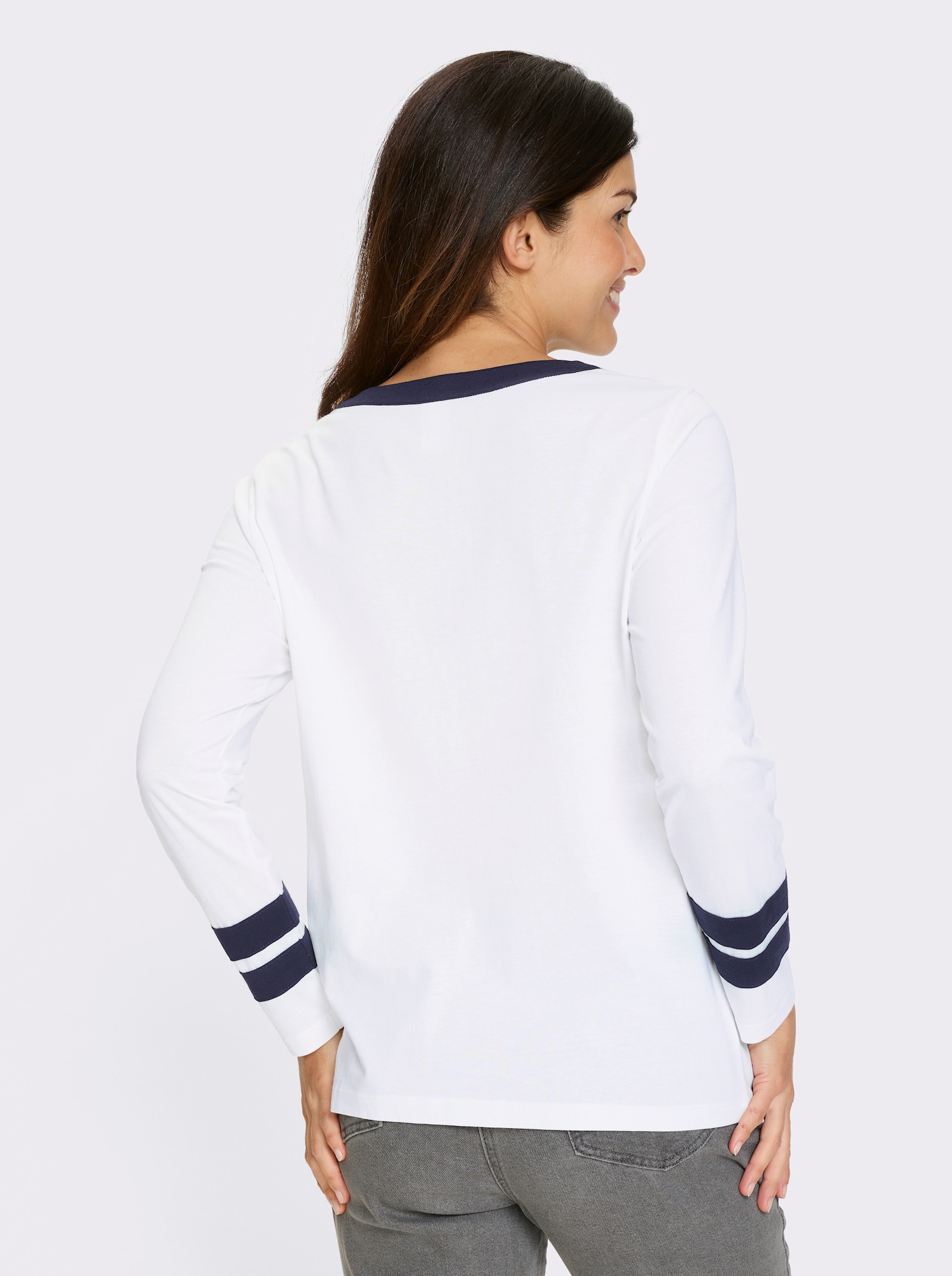 Langarmshirt mit Kontrast-Streifen - weiß-marine