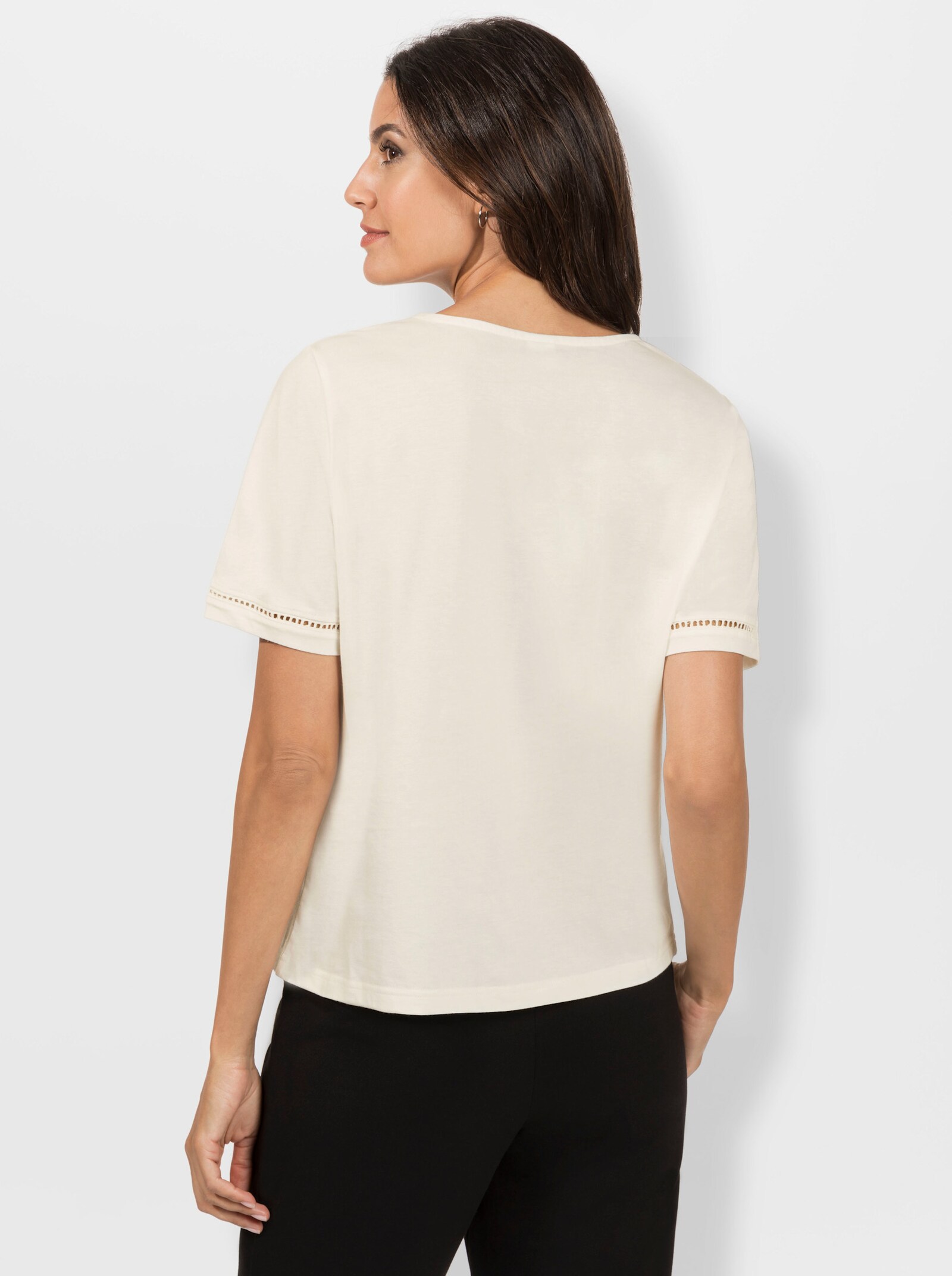 Kurzarmshirt mit Leiterspitze - ecru