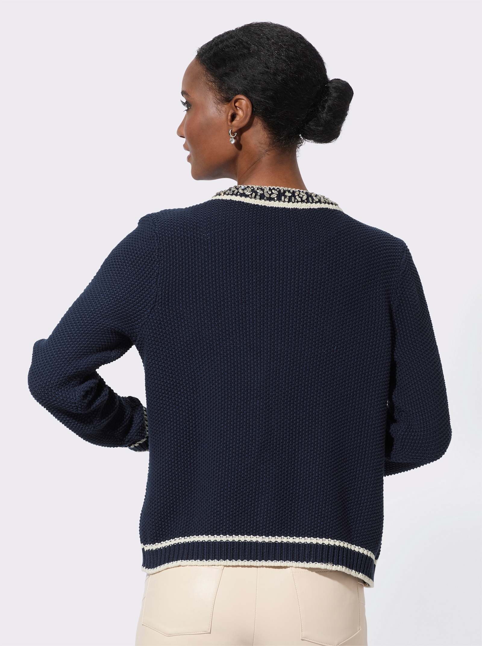 Cardigan mit Glitzerknöpfen - marine-champagner-gemustert