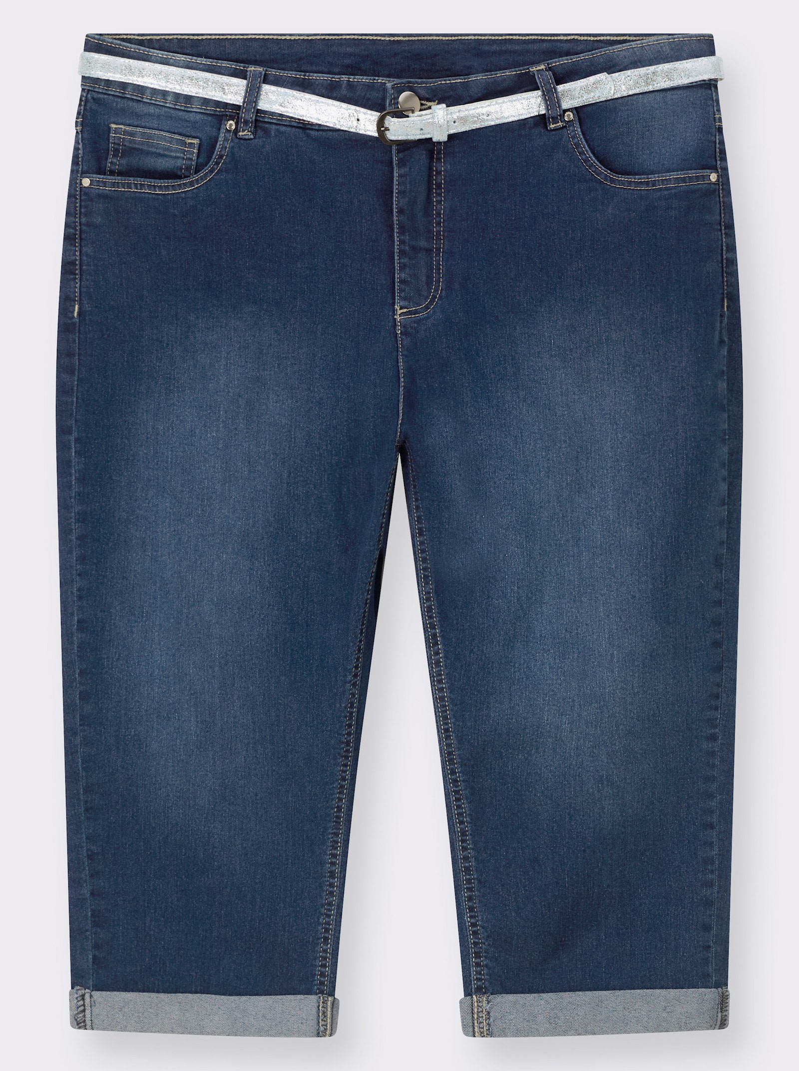 Caprijeans inklusive Gürtel - blue-stone-washed