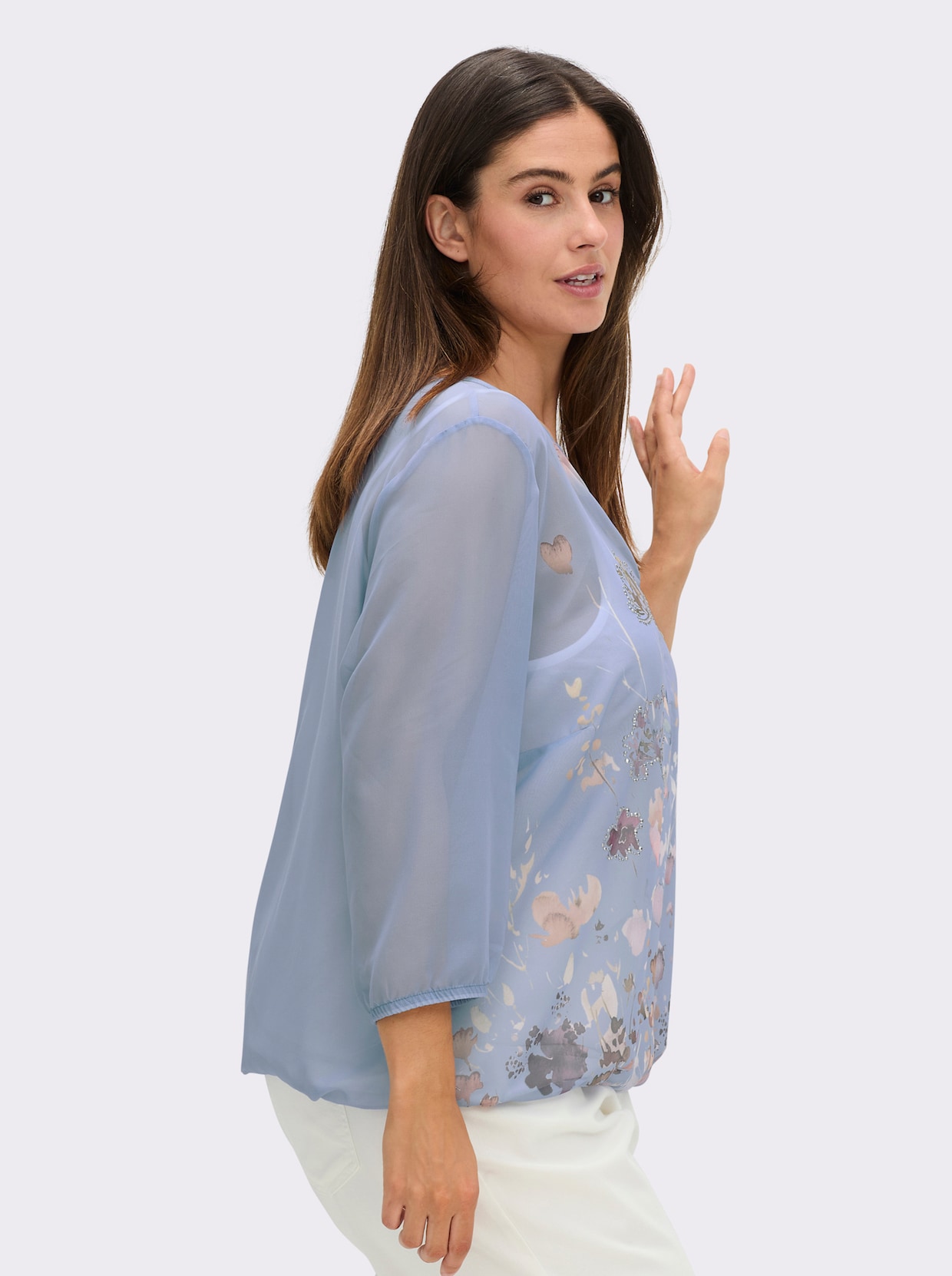 Schlupfbluse mit Spaghetti-Top - bleu-bedruckt