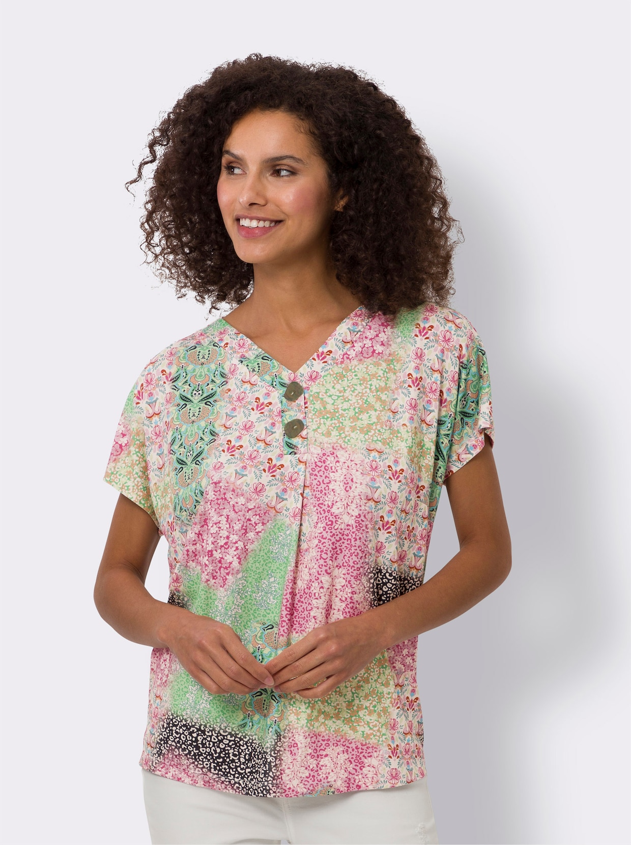 heine Blouseshirt - roze/jade bedrukt