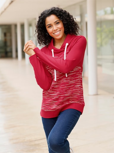 Sweatshirt - rot-ecru-bedruckt