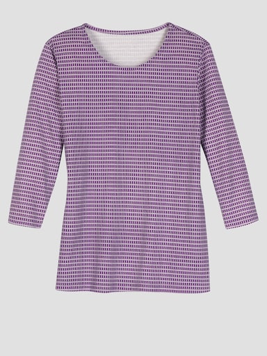 3/4-Arm-Shirt mit Minimal-Druck - lila-ecru-bedruckt