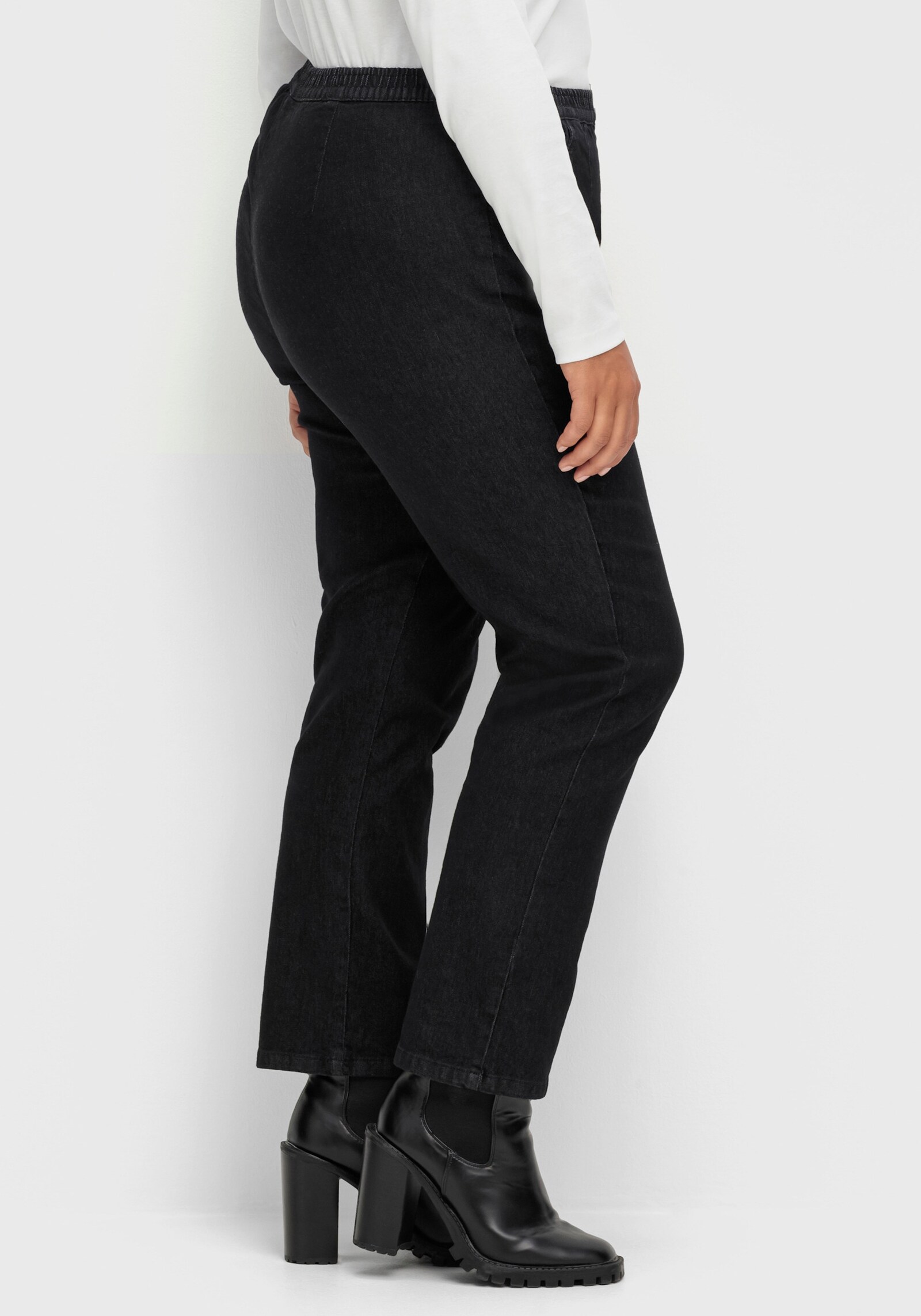 Schlupfjeans mit imitierter Reißverschluss-Blende - black-denim