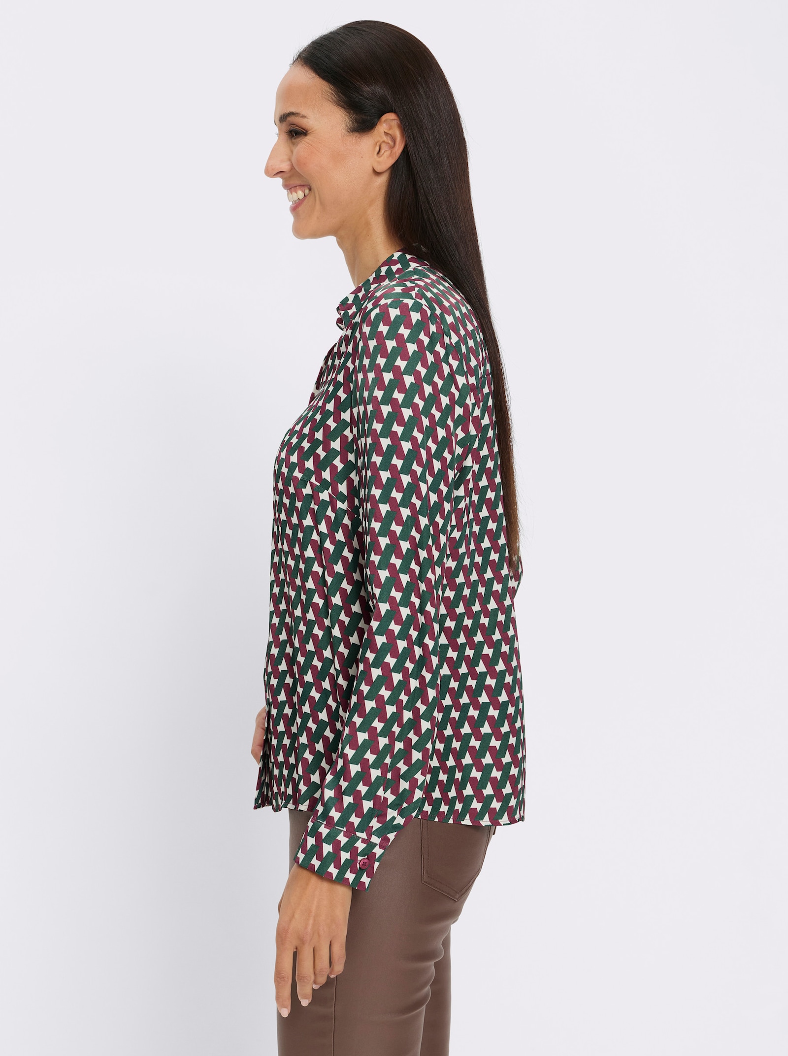 heine Hemdbluse mit Rückenfalte - bordeaux-moos-bedruckt