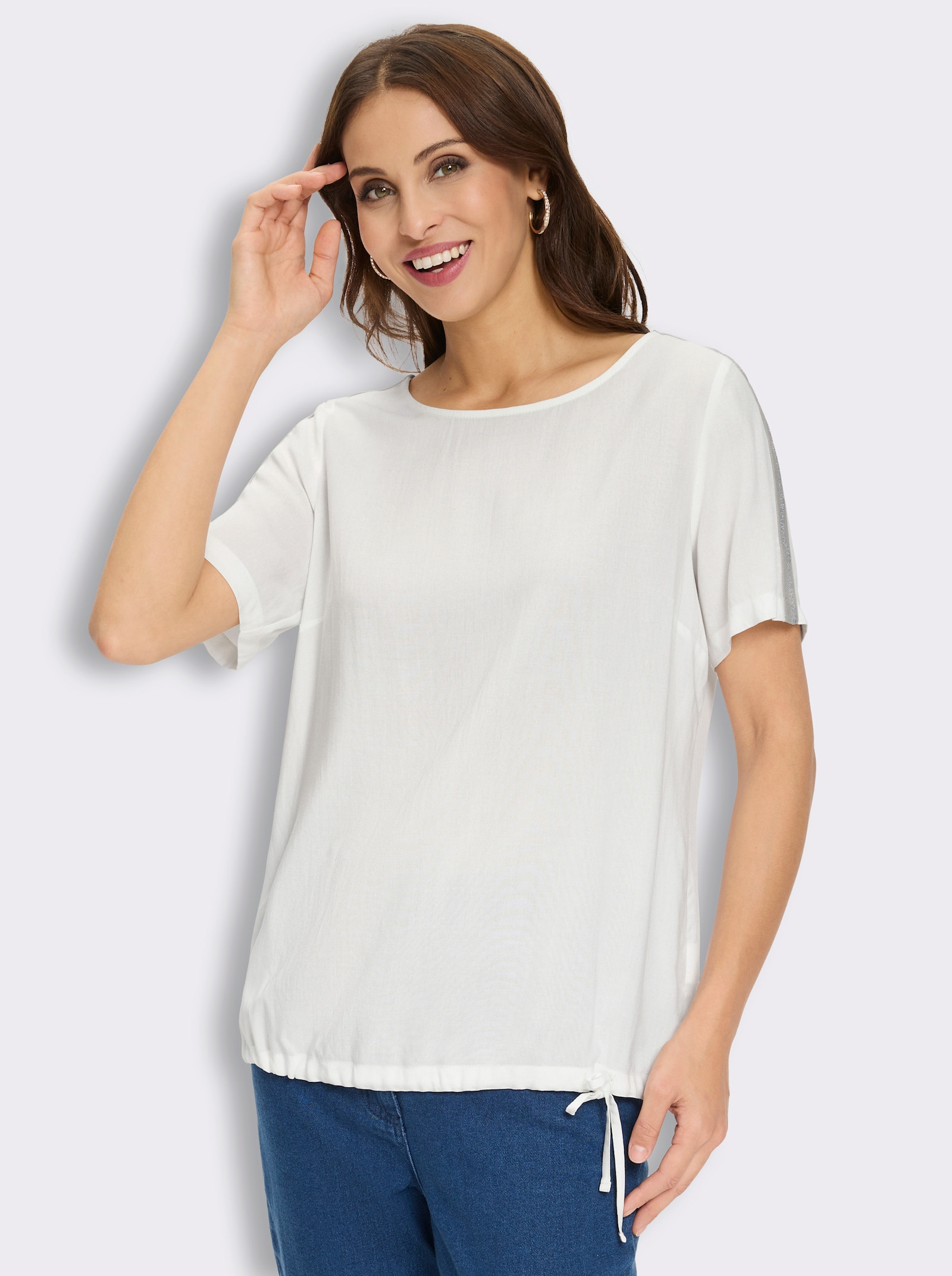 Schlupf-Bluse mit Glanzgarn-Zierband - ecru