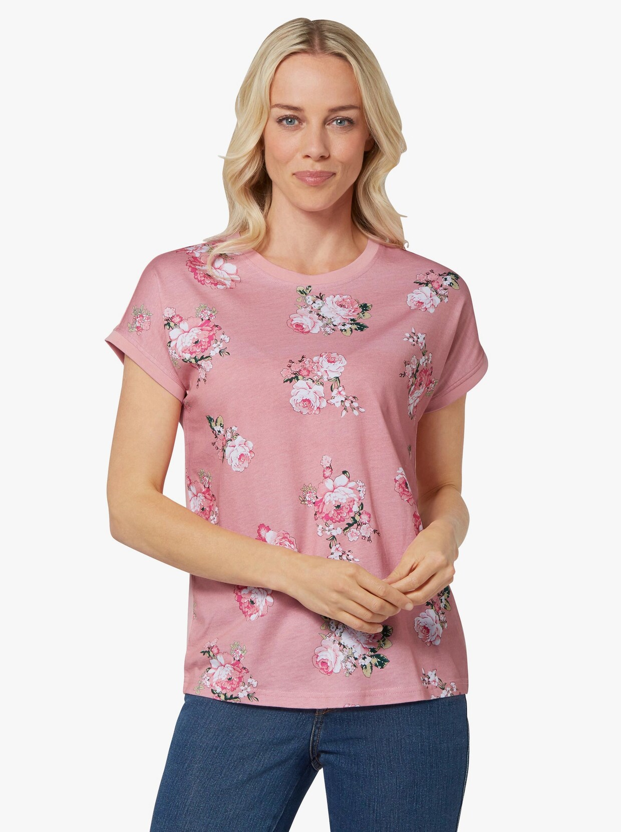 Tričko s krátkým rukávem - růženínová-vzor