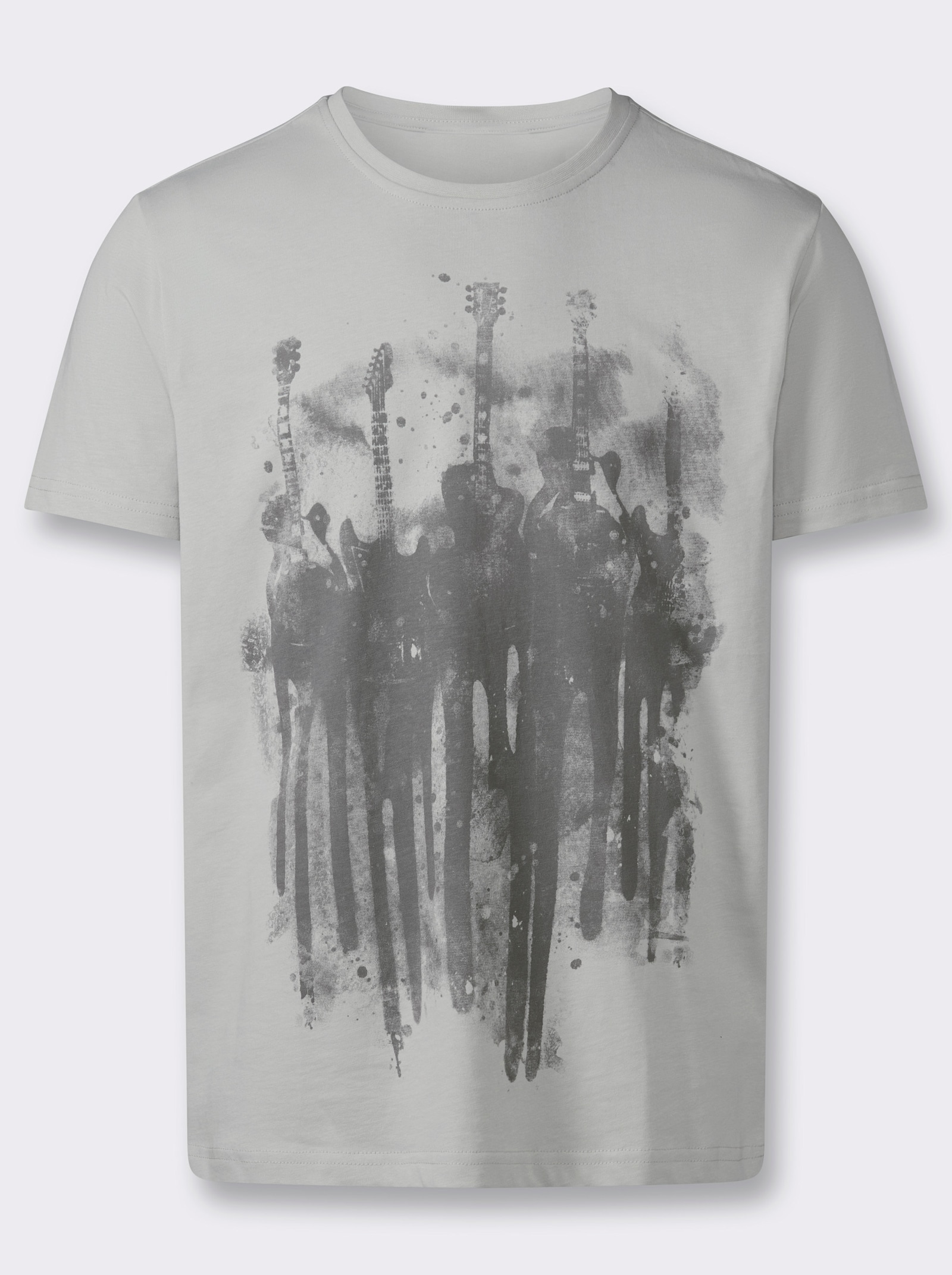 Marco Donati Kurzarmshirt mit Gitarren-Print vorne - hellgrau-bedruckt