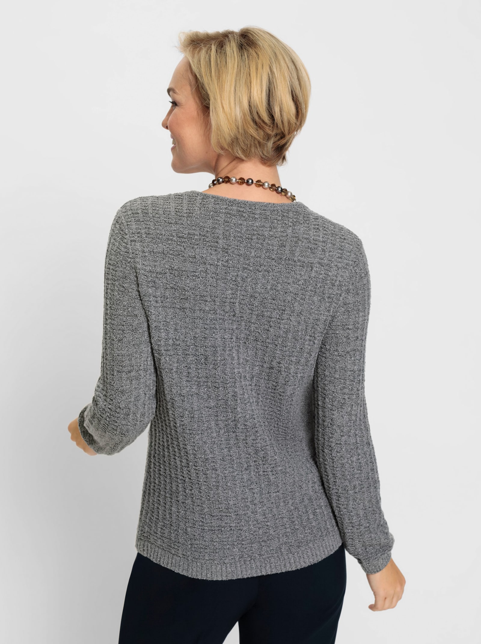Bouclé-Pullover in 2-in-1-Optik - steingrau-meliert