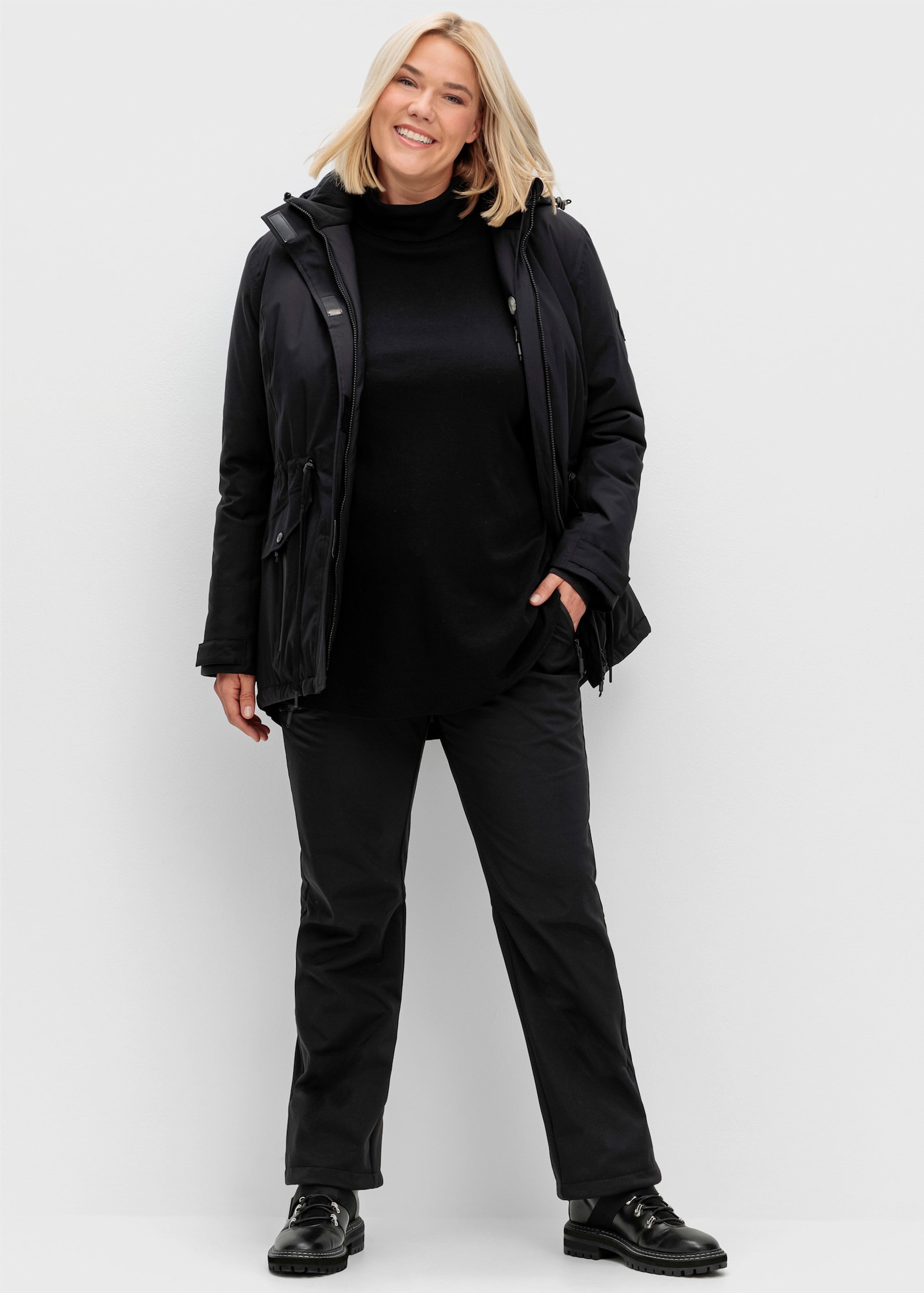 sheego Softshell-broek met fleecevoering - zwart