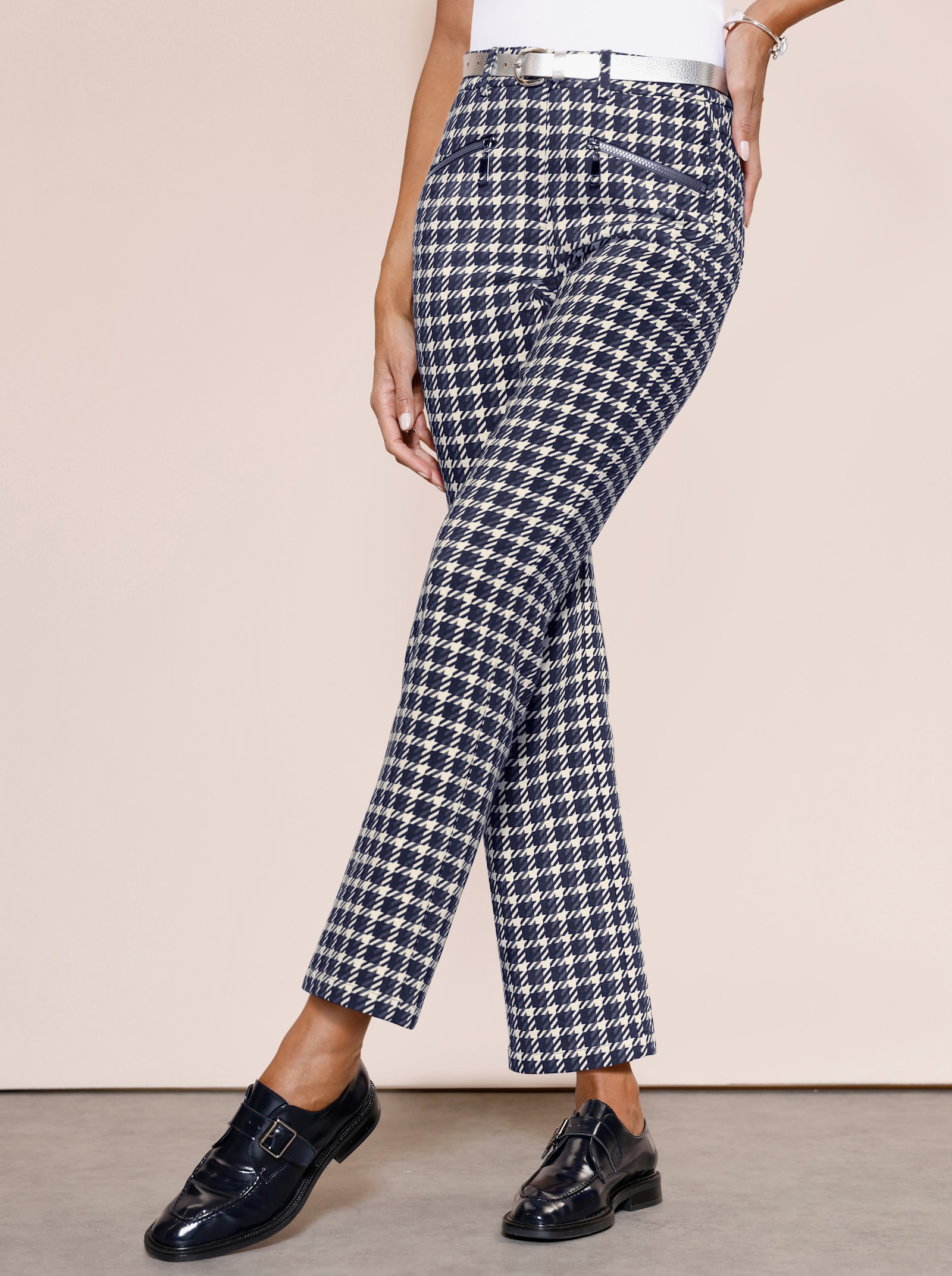 Hose mit Jacquard-Muster - marine-champagner-gemustert