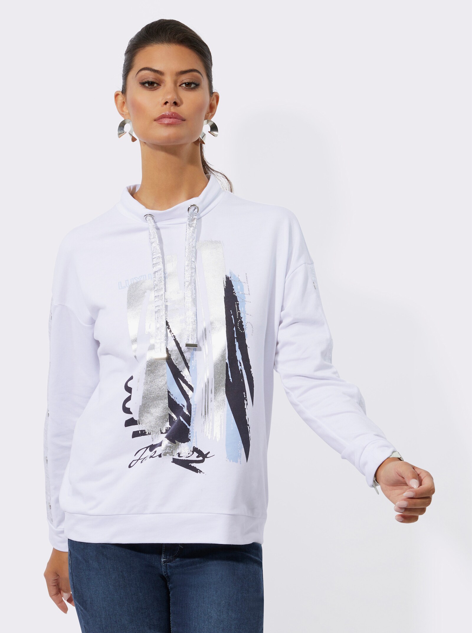 Sweatshirt avec imprimé métallisé - blanc-couleur argent imprimé