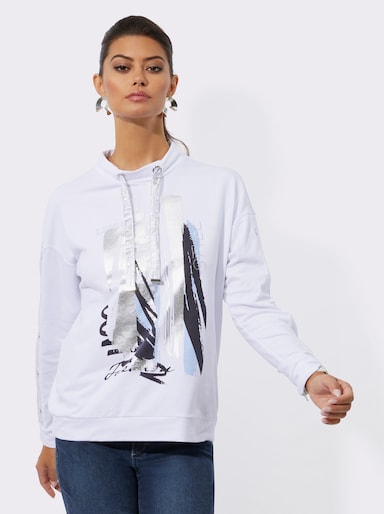 Sweatshirt mit platziertem Metallic-Druck - weiß-silberfarben-bedruckt