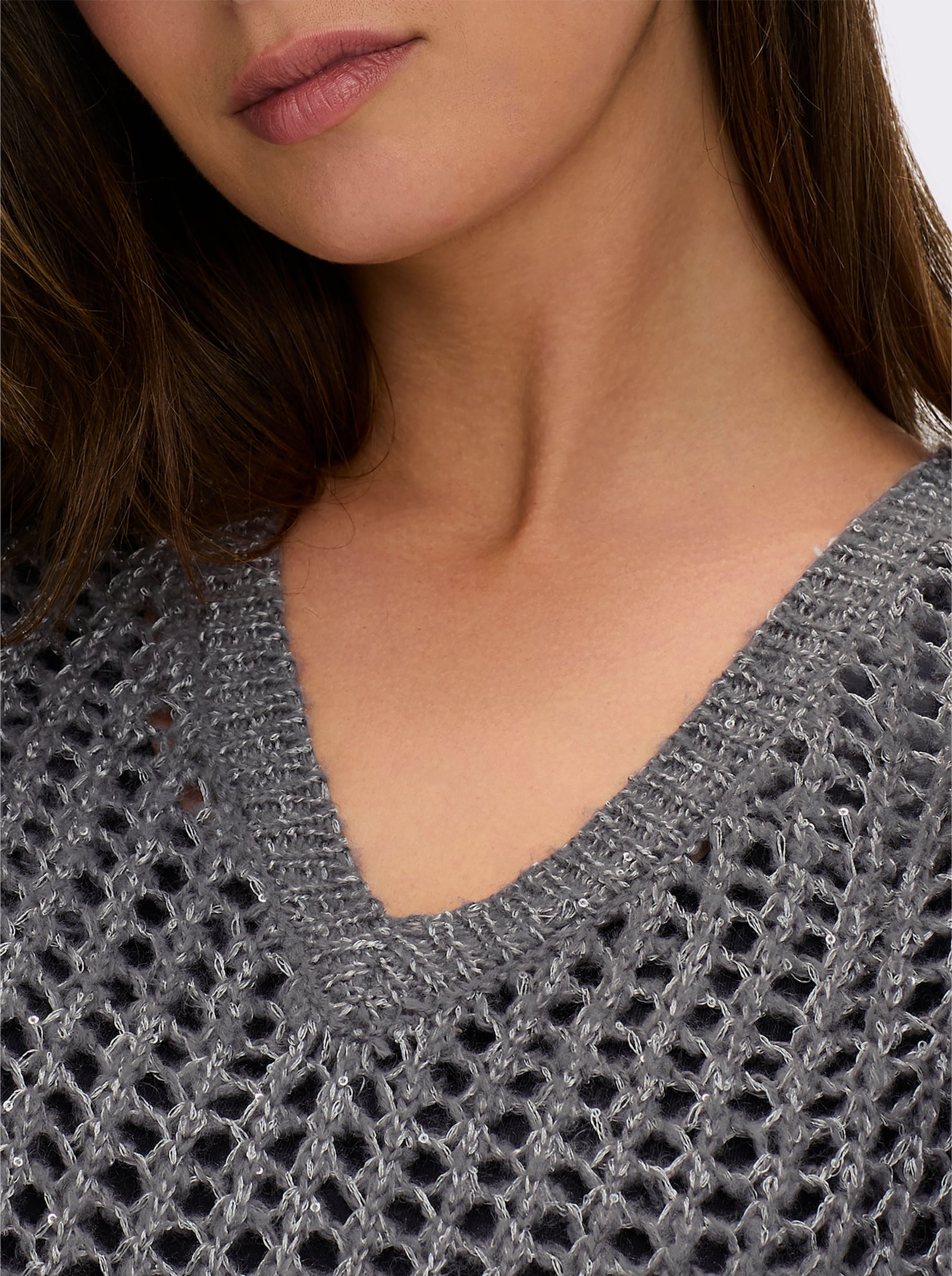 sheego Pullover mit Ajourmuster - anthrazit