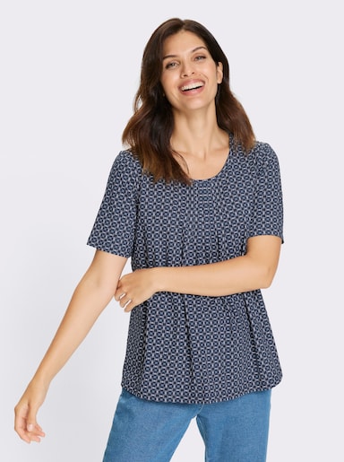 Kurzarmshirt - dunkelblau-weiß-bedruckt