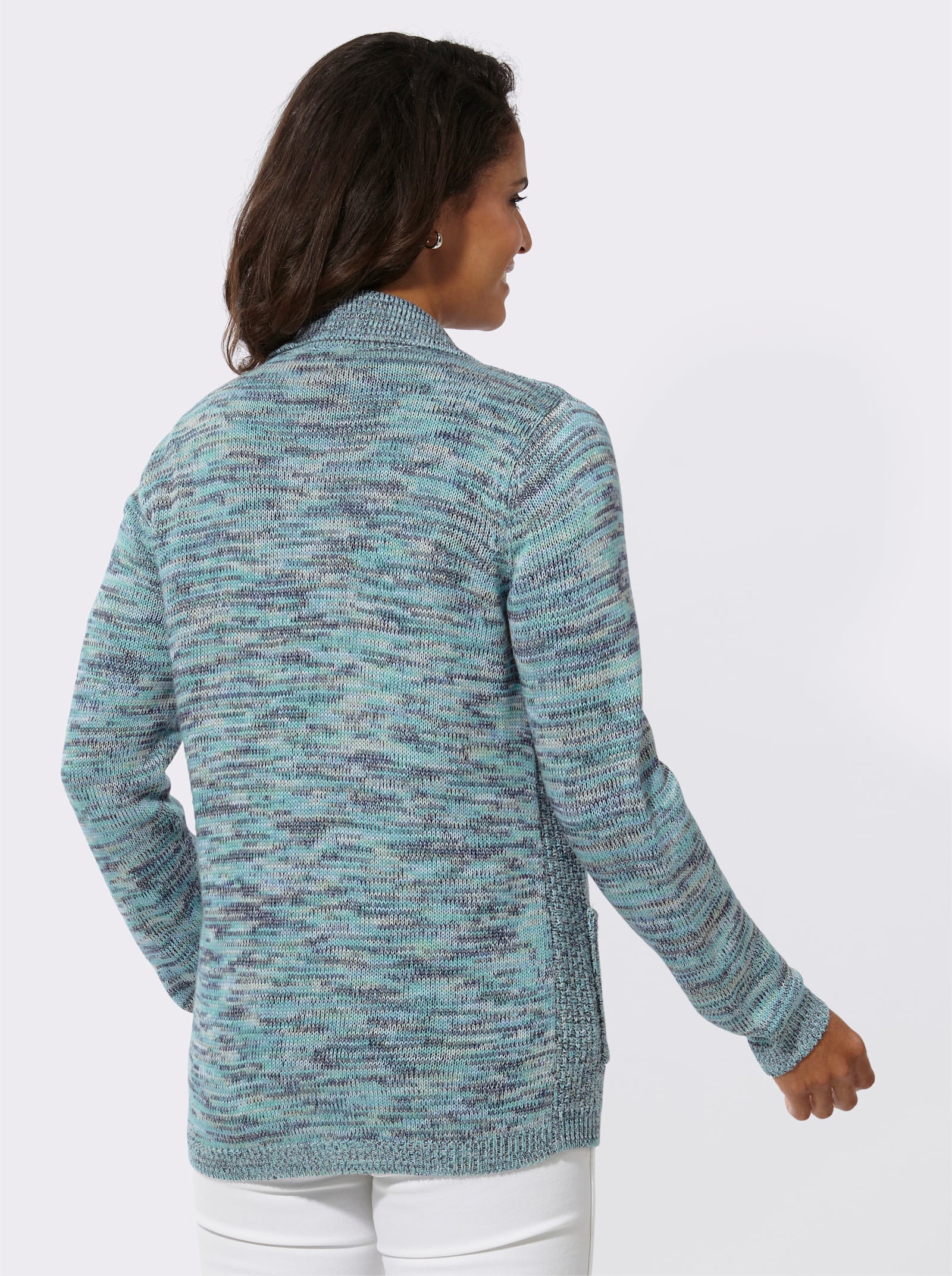 Strickjacke mit Struktur-Muster - blaugrün-himmelblau-meliert