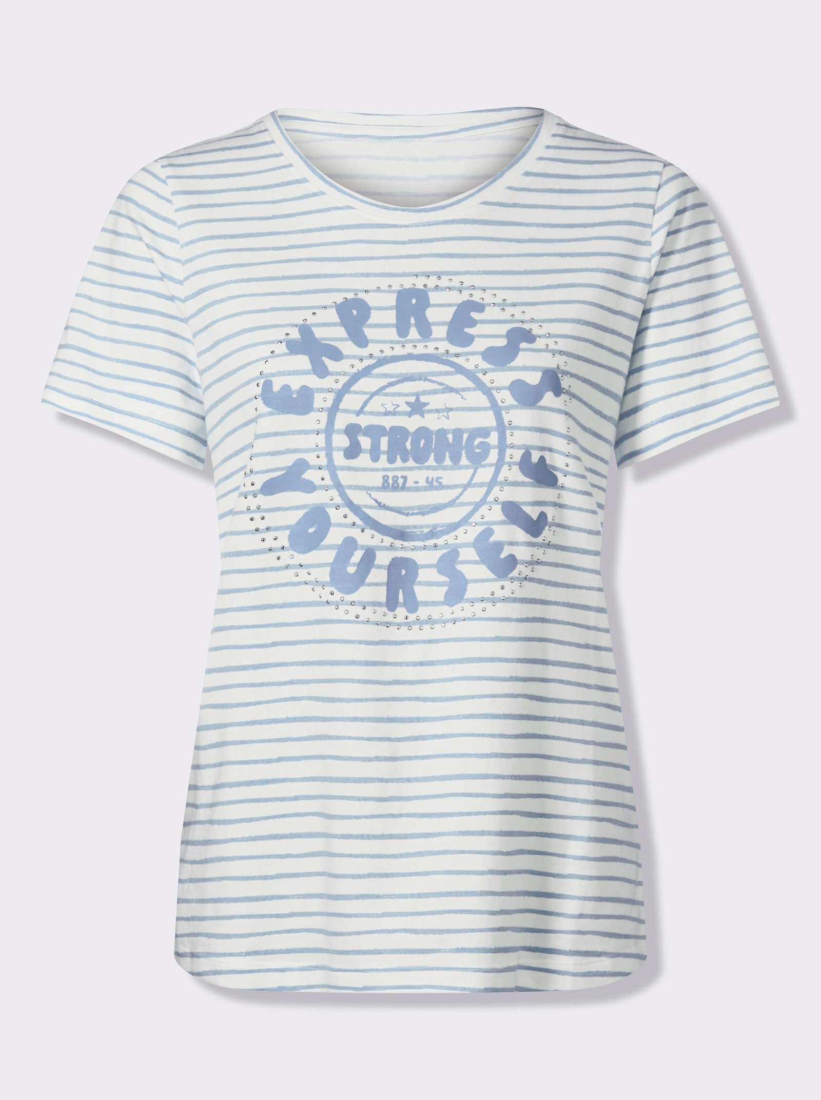 heine Rundhalsshirt mit Streifen-Dessin - ecru-eisblau-geringelt