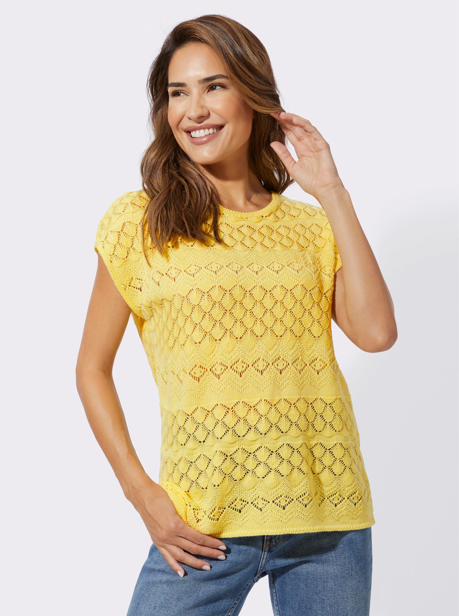 Kortärmad tröja med hålmönster - citron