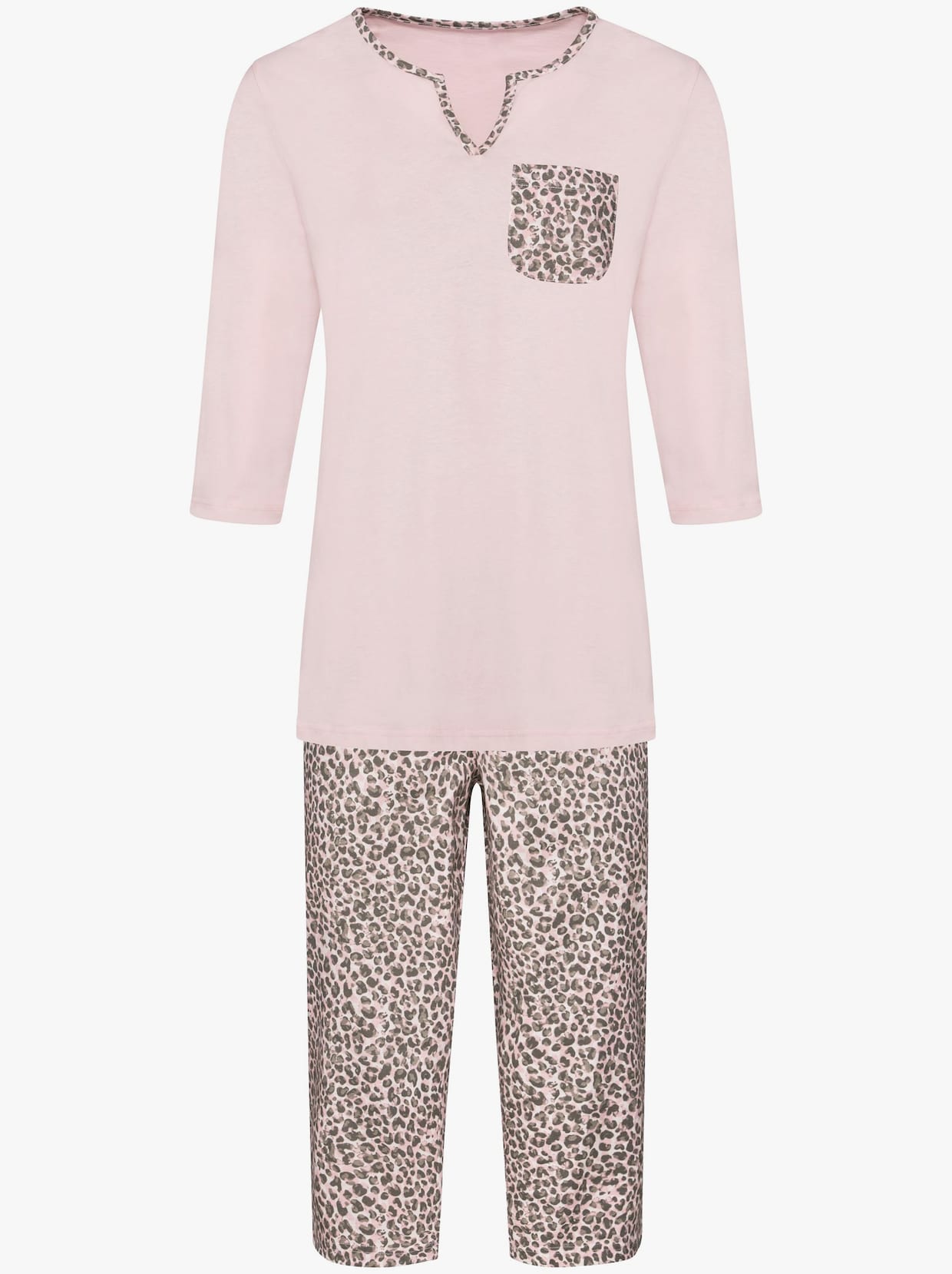Capri-Schlafanzug - rosé-grau-bedruckt