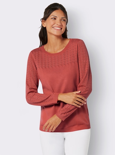 Ajourpullover mit gerippten Abschlüssen - grapefruit