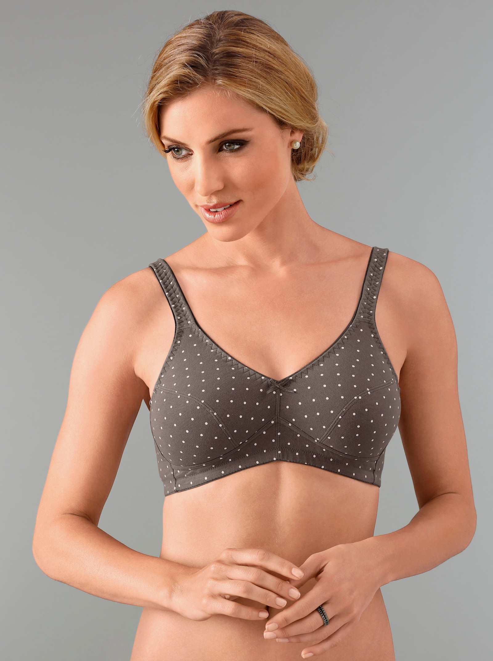 wäschepur BH ohne Bügel im Tupfen-Dessin - weiß + taupe