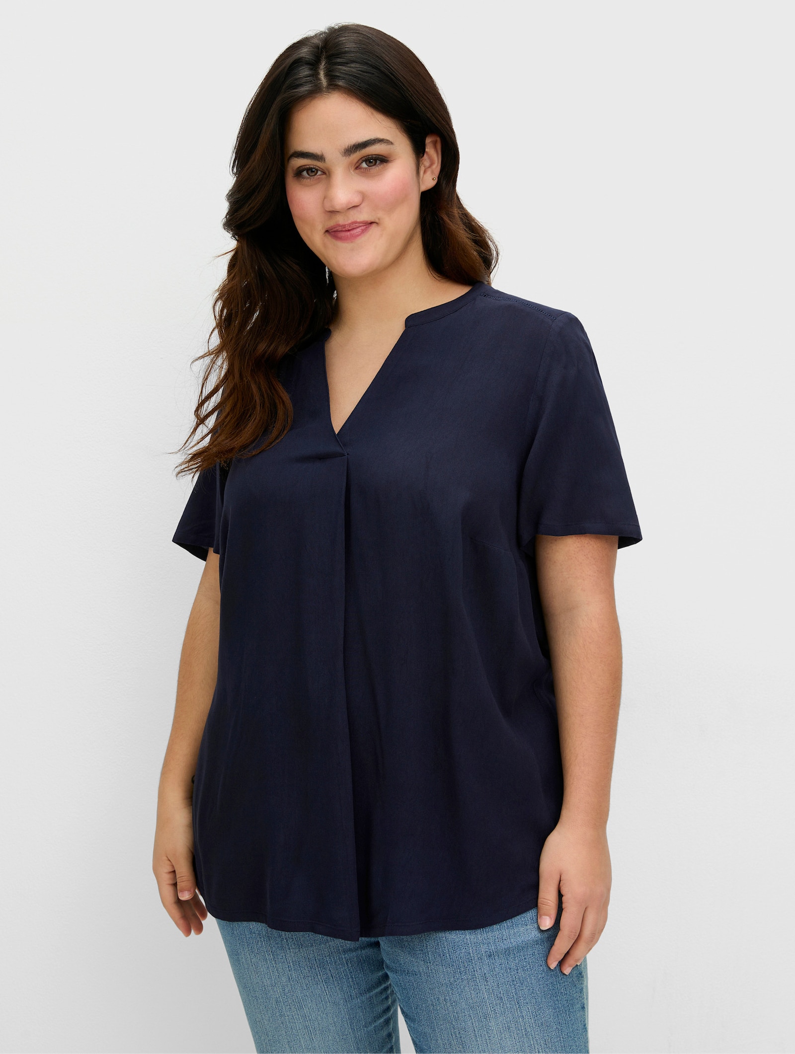 sheego Tunika mit Spitze - tiefblau