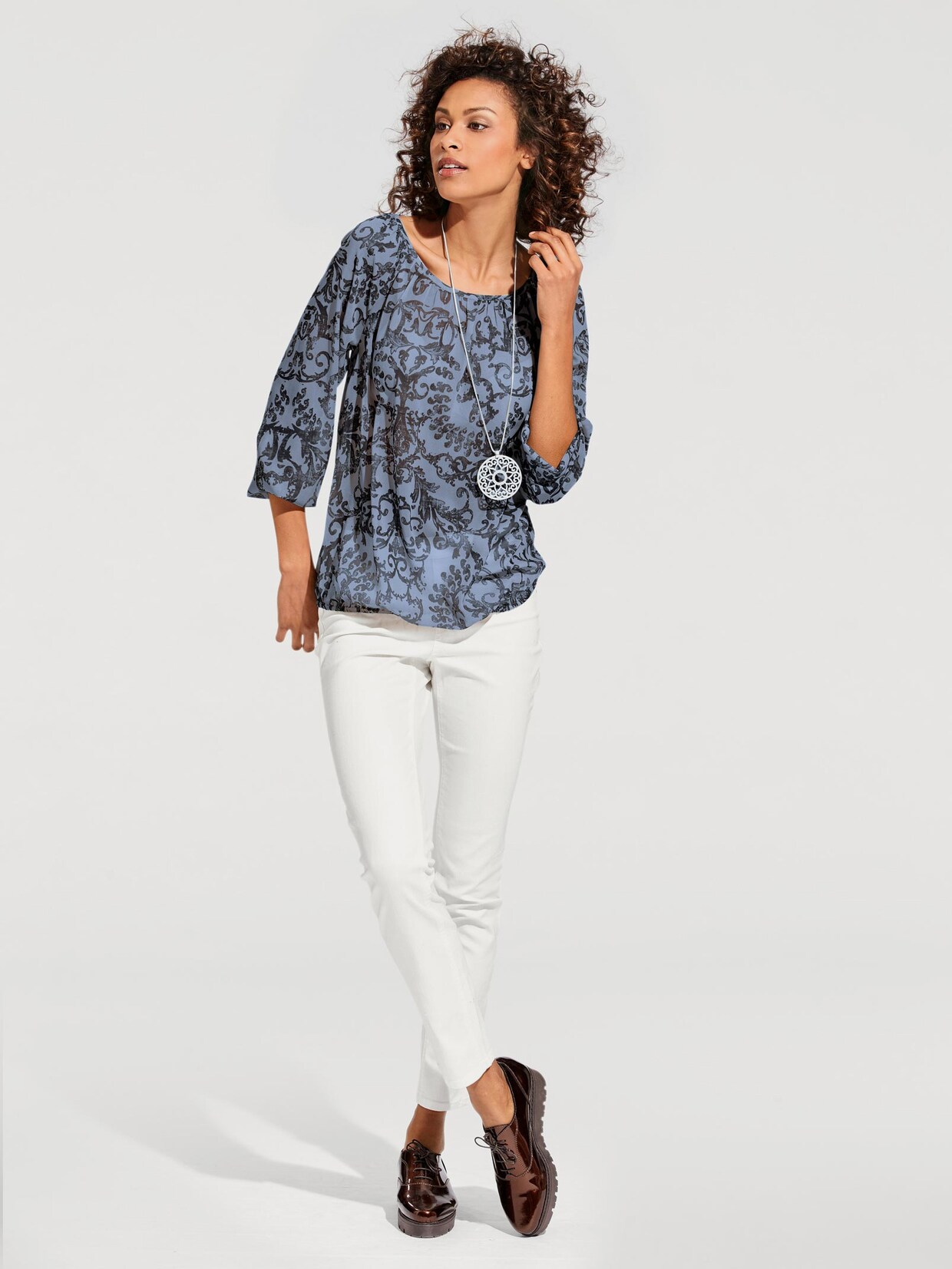 Linea Tesini Druckbluse - jeansblau