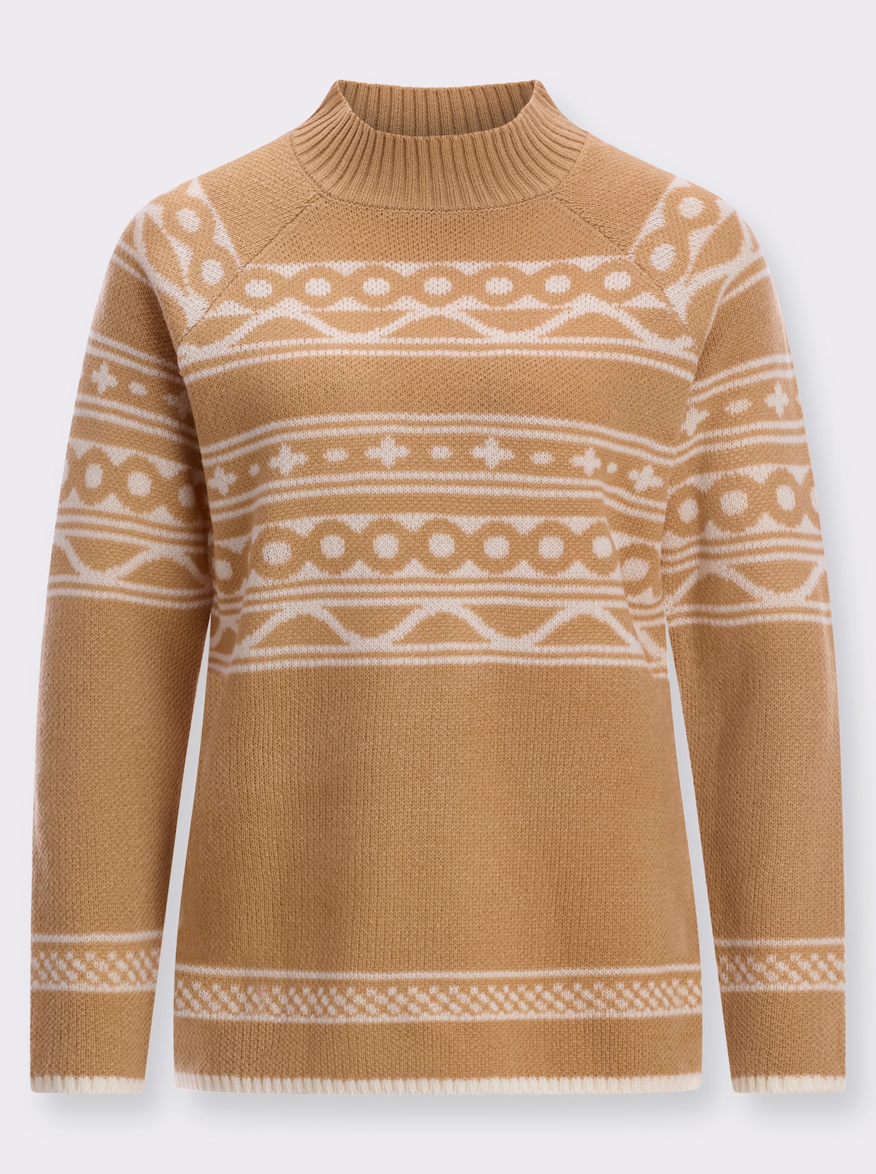 Trui met opstaande kraag - camel/champagne gedessineerd