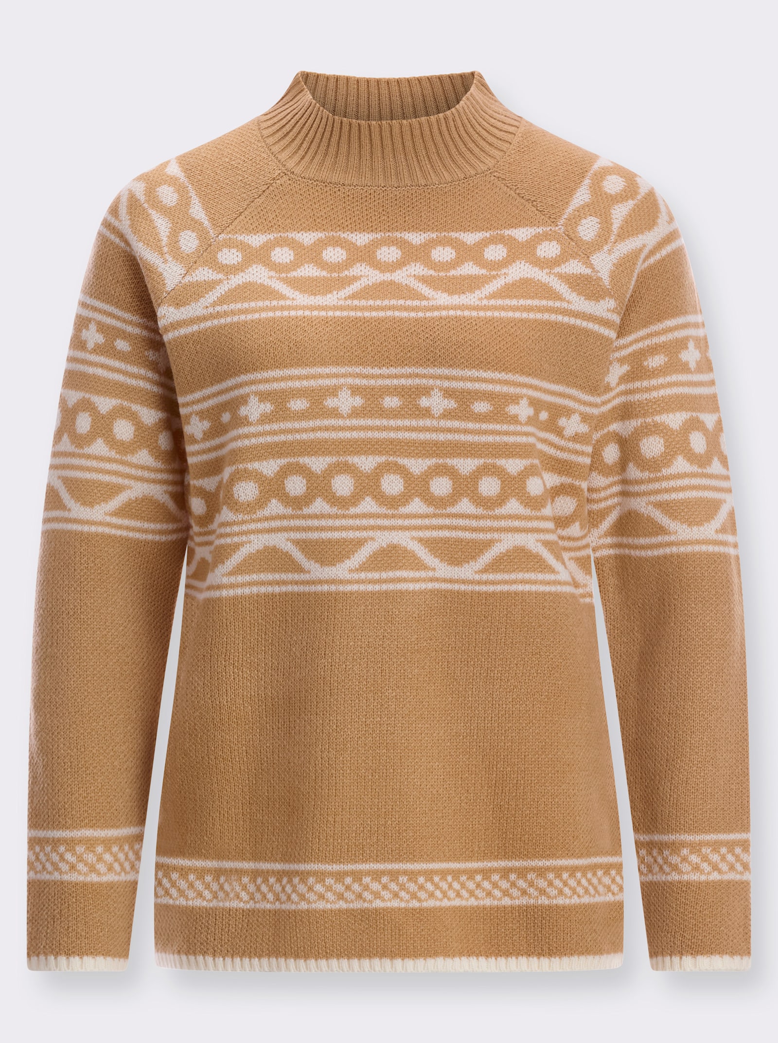 Svetr se stojáčkem s žakárovým vzorem - velbloudí-šampaňská-vzor