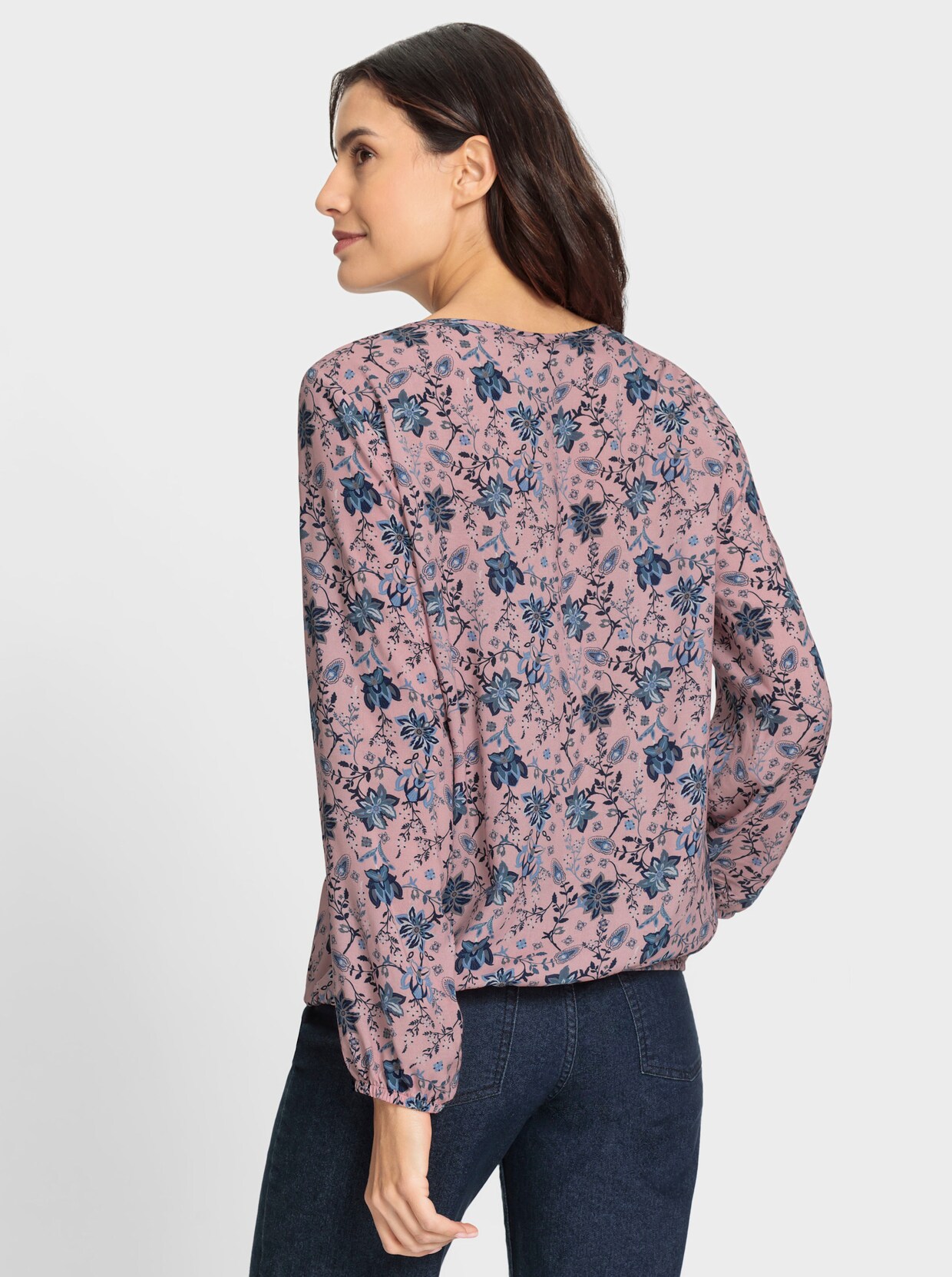 Comfortabele blouse - rozenkwarts/marine bedrukt