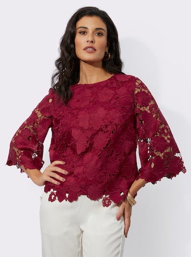 Spitzenbluse mit ausgestellten Ärmeln - kirsche