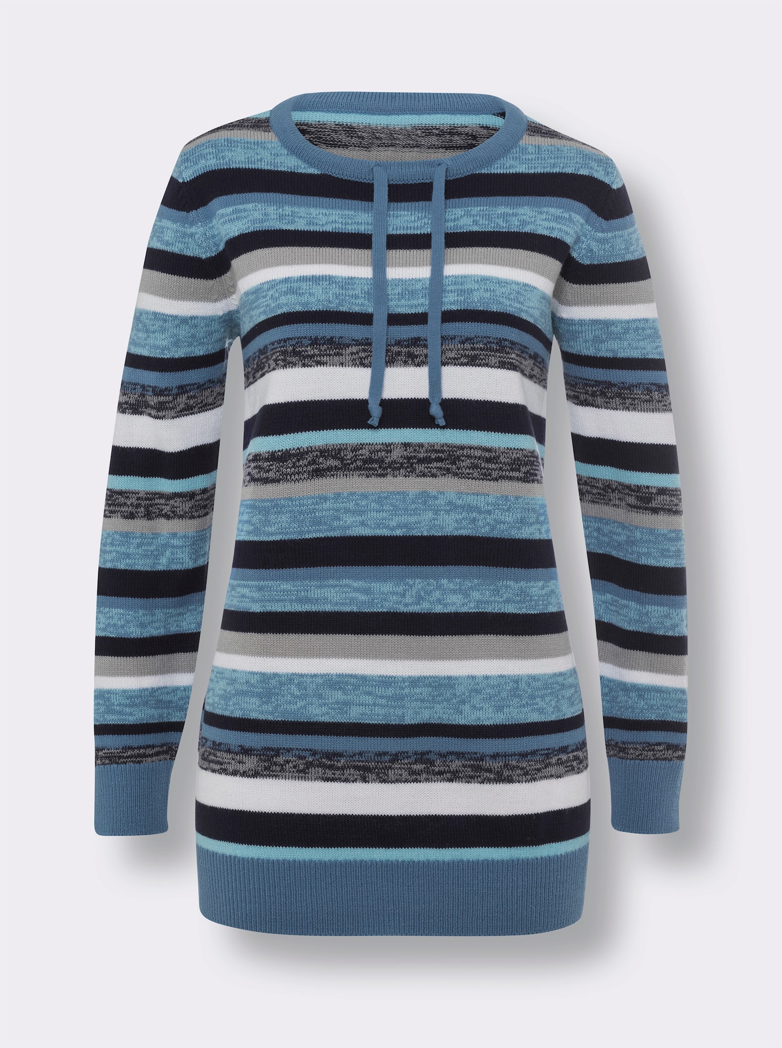 Longpullover mit Streifen-Muster - aqua-marine-geringelt