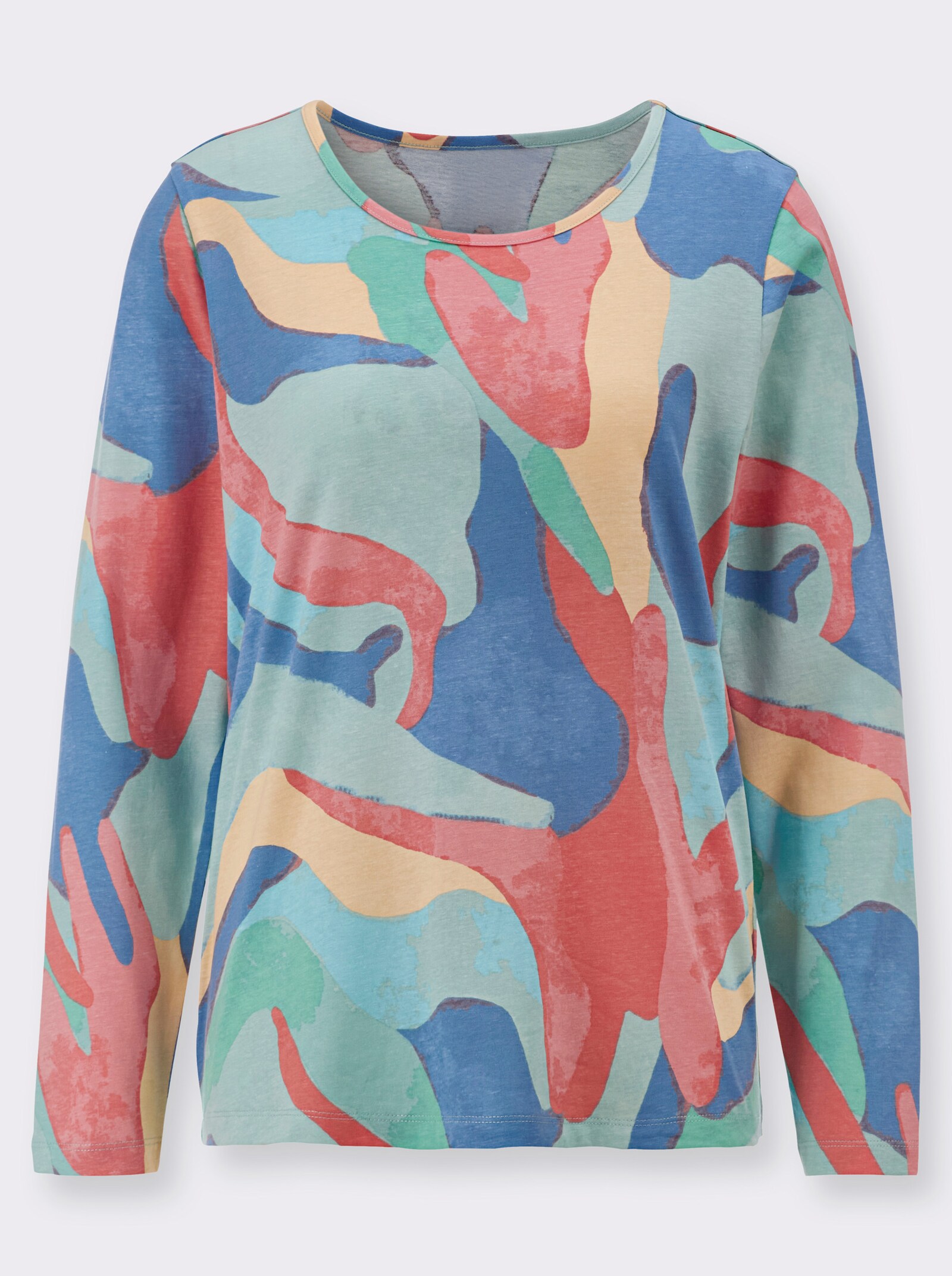 Shirt met lange mouwen in kleurrijk dessin - middenblauw/kalkmint bedrukt