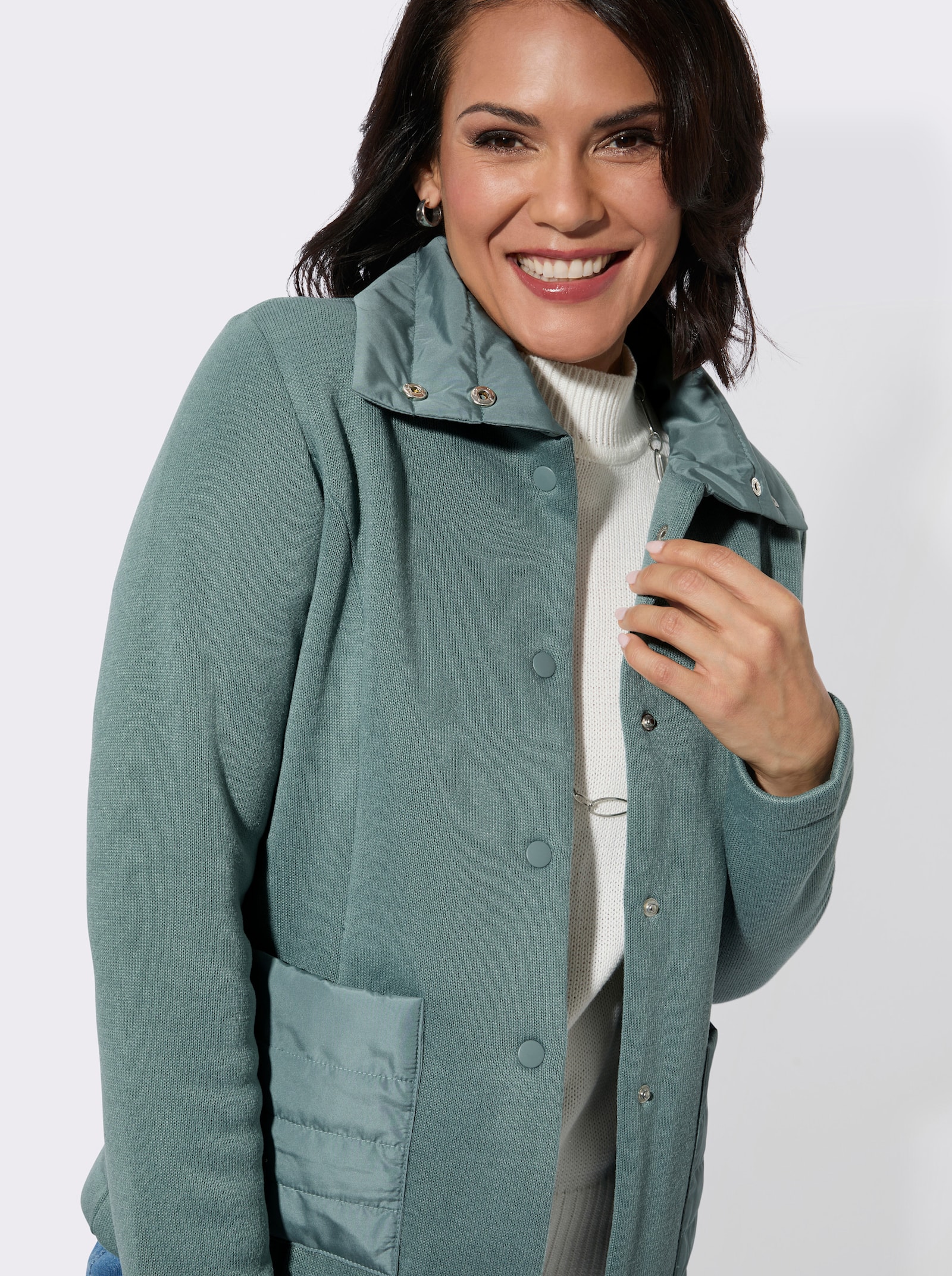 Fleecejacke mit Druckknöpfen - jade