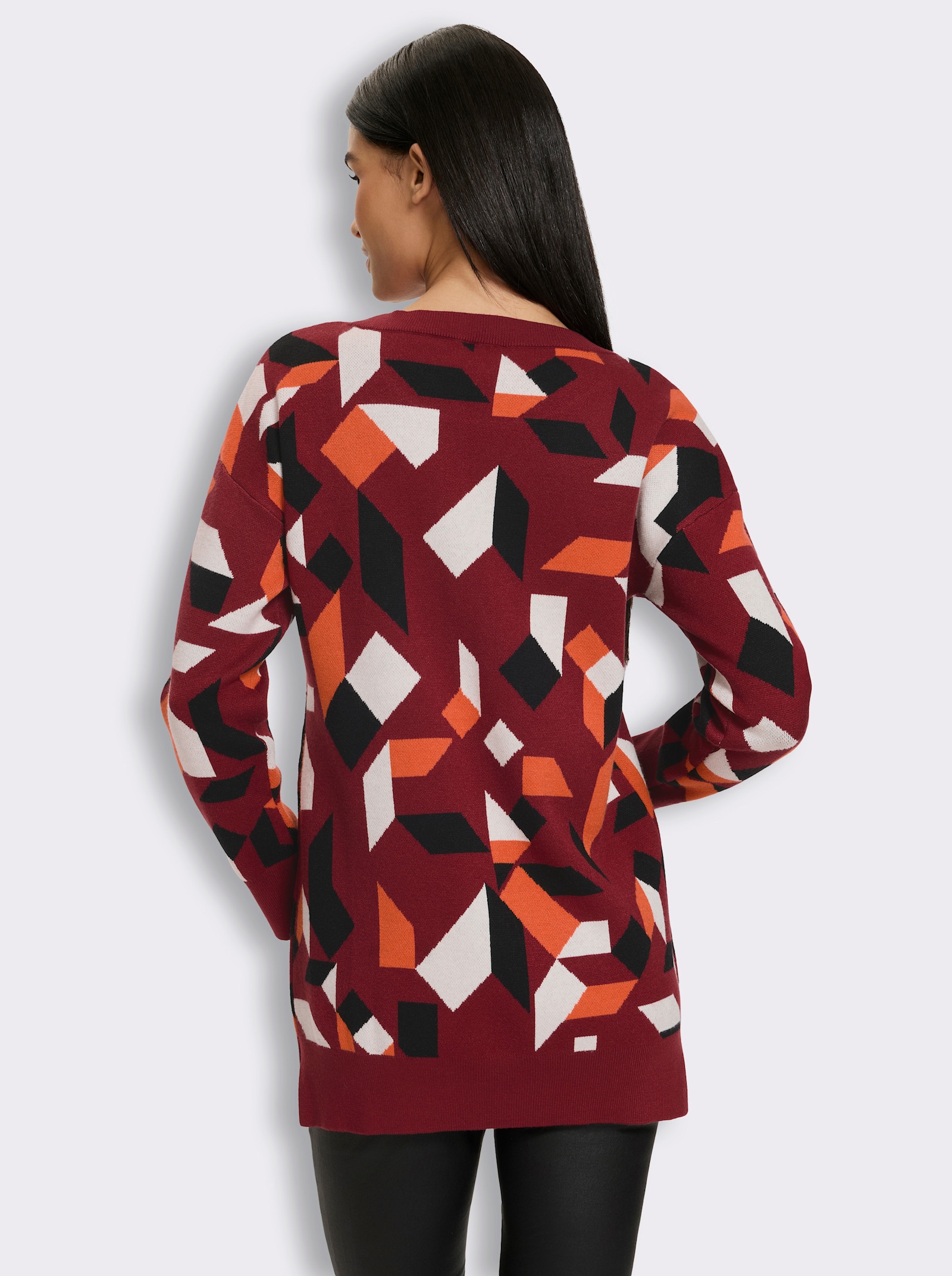 heine Longpullover mit Grafikmuster - dunkelrot-champagner-gemustert