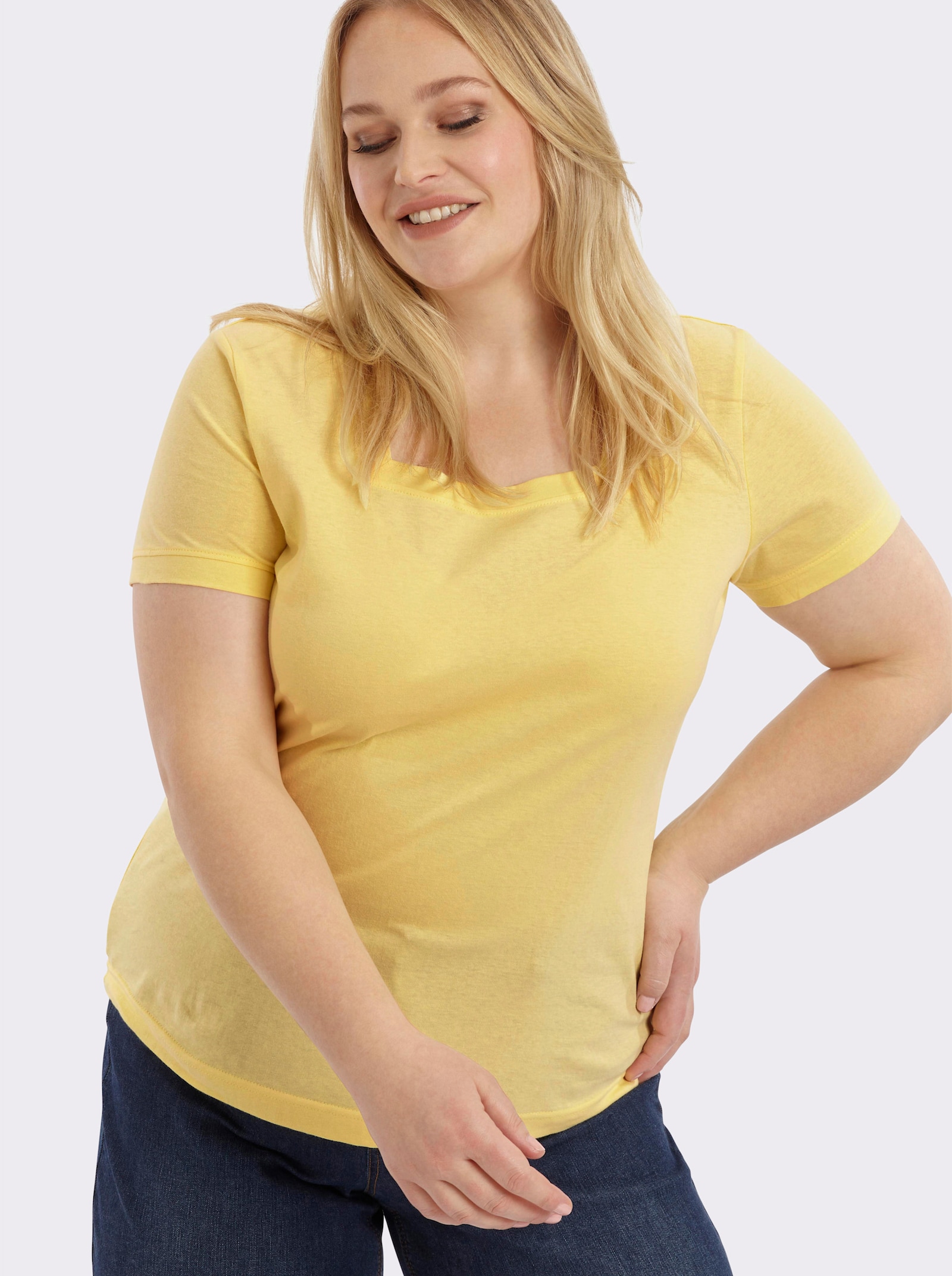 Kurzarmshirt mit Karree-Ausschnitt - gelb