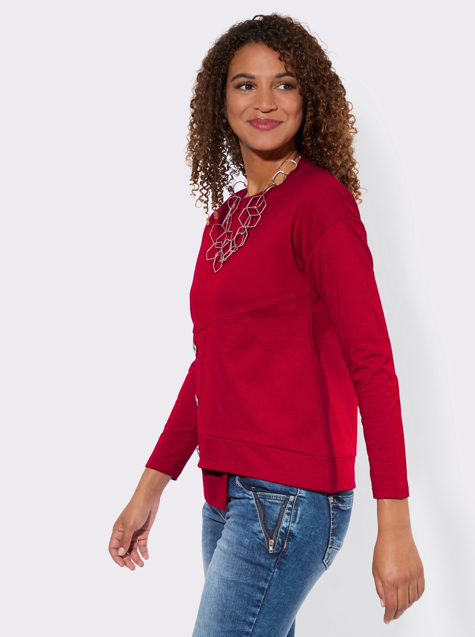 Sweatshirt mit Zierknöpfen vorne - rot