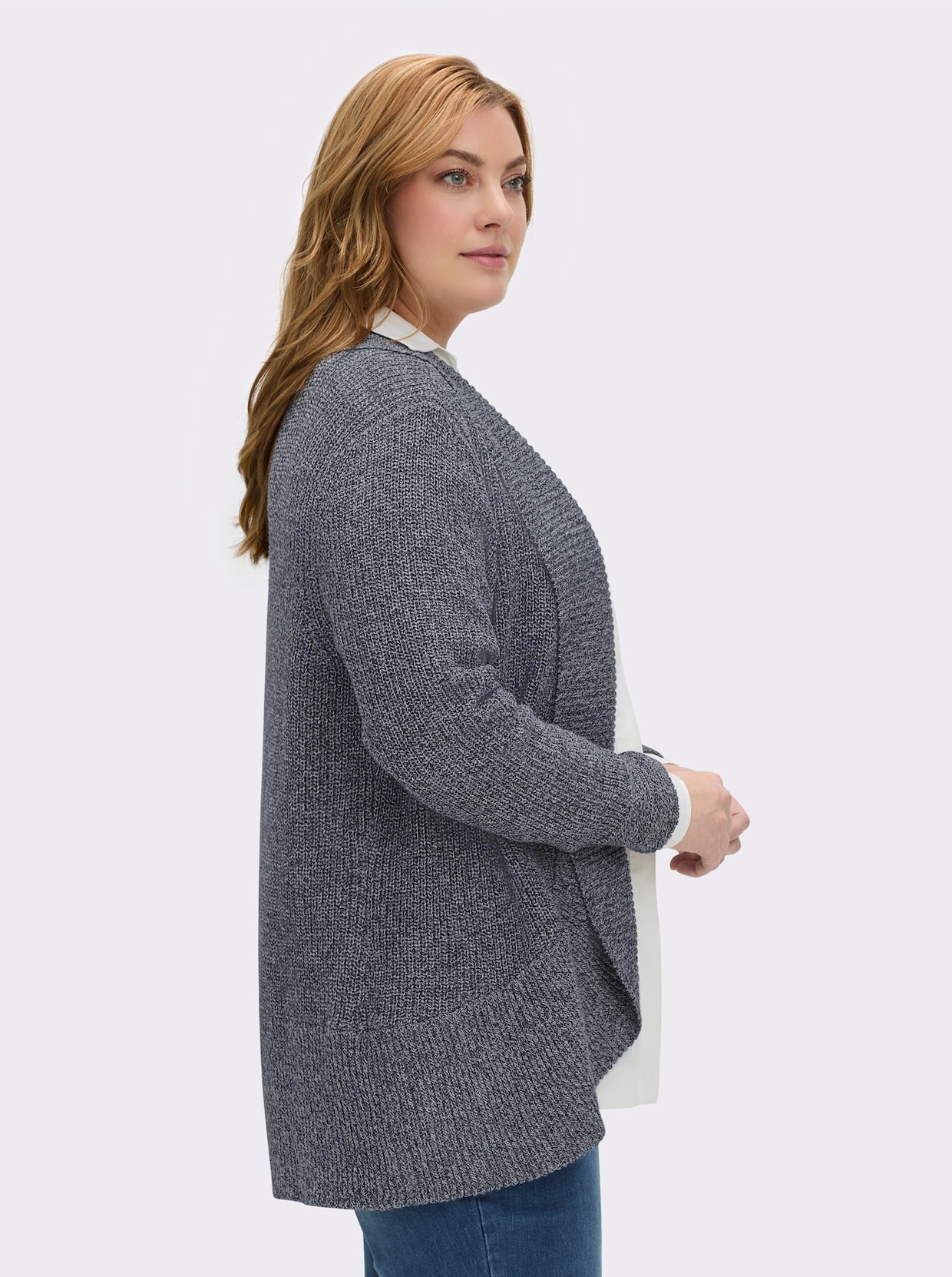 Strickjacke mit Schalkragen - marine-meliert