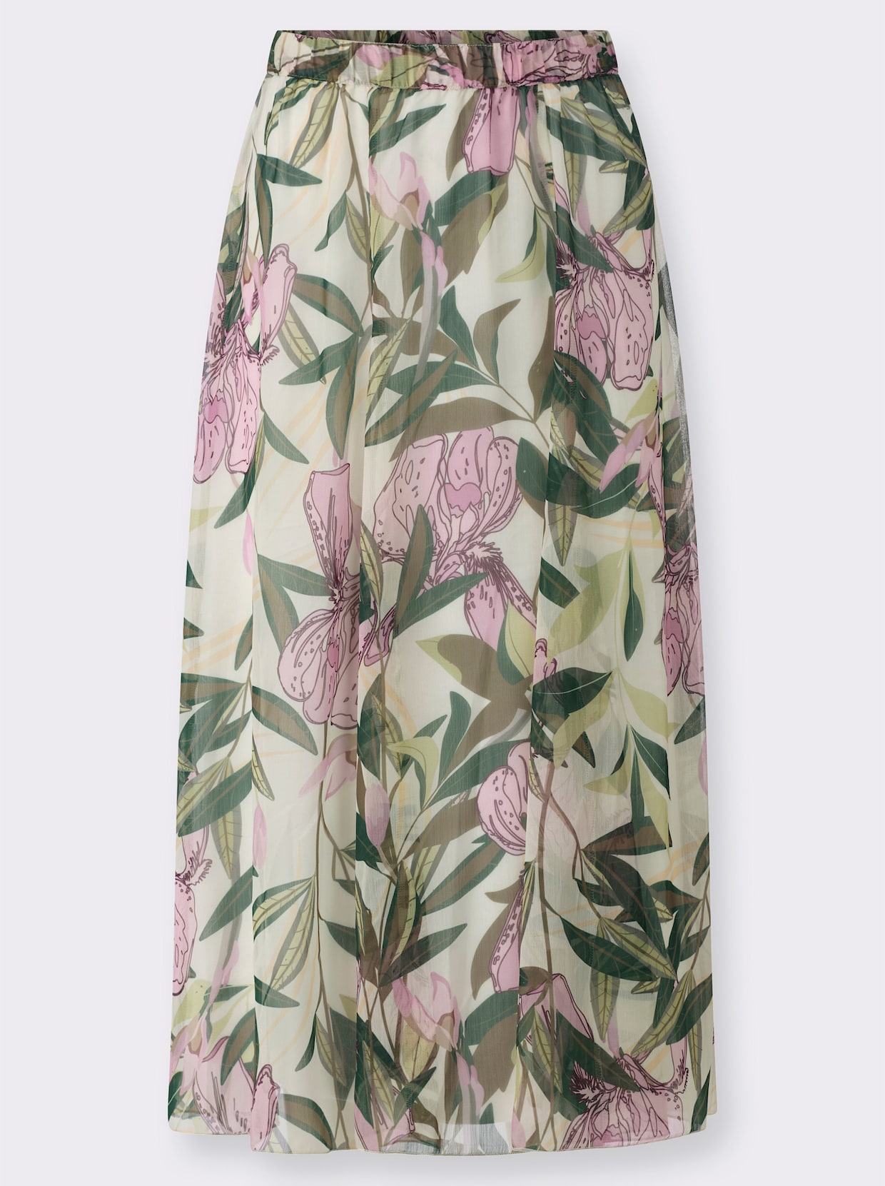 Bahnenrock mit Viskose-Futter - ecru-orchidee-bedruckt