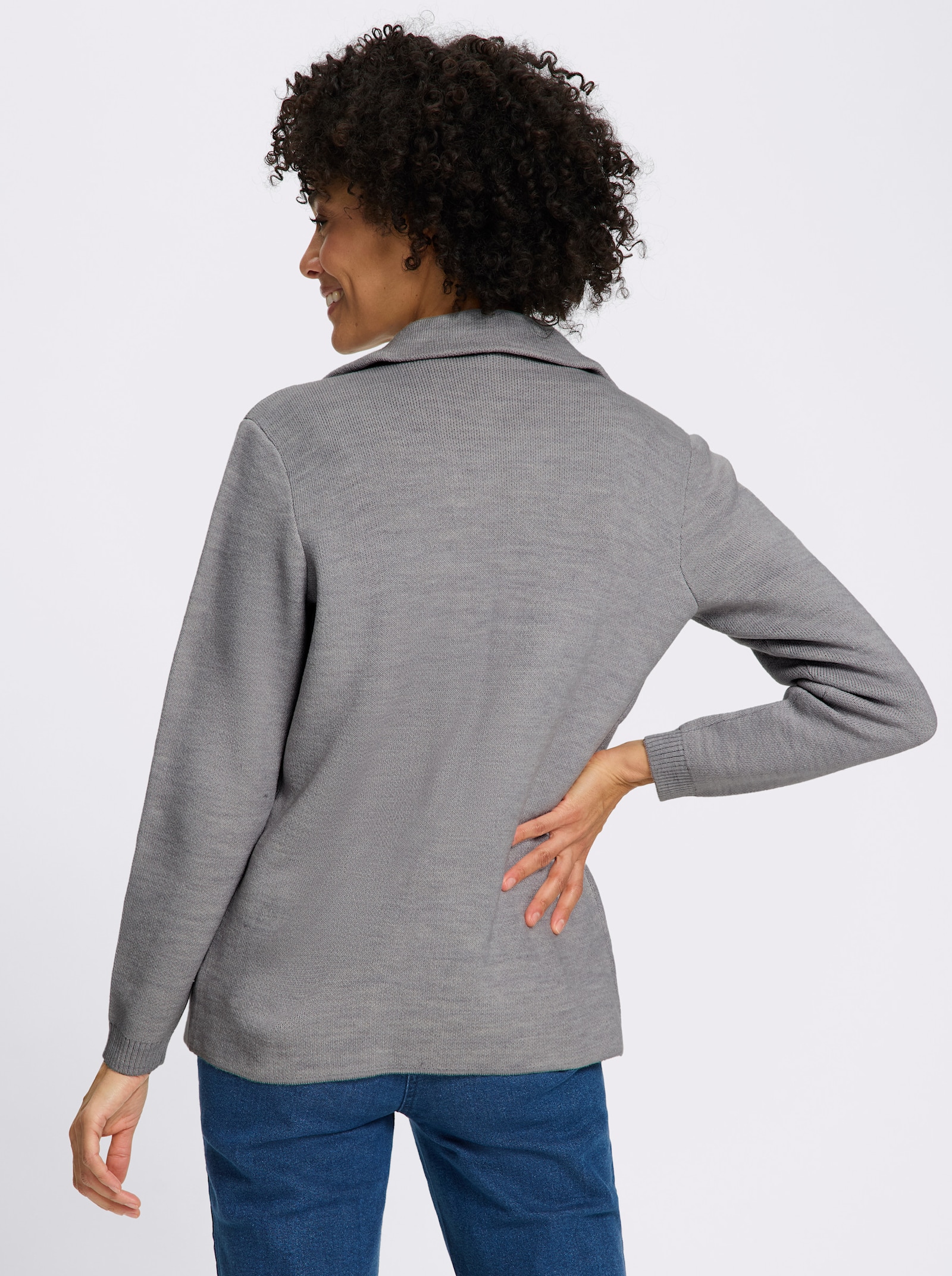 Jacquardstrickjacke im Blazer-Stil - steingrau-meliert