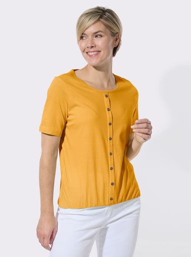 Kurzarmshirt mit Zierknöpfen - ocker