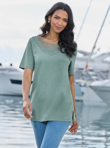 Longshirt mit Spitzeneinsatz - jade