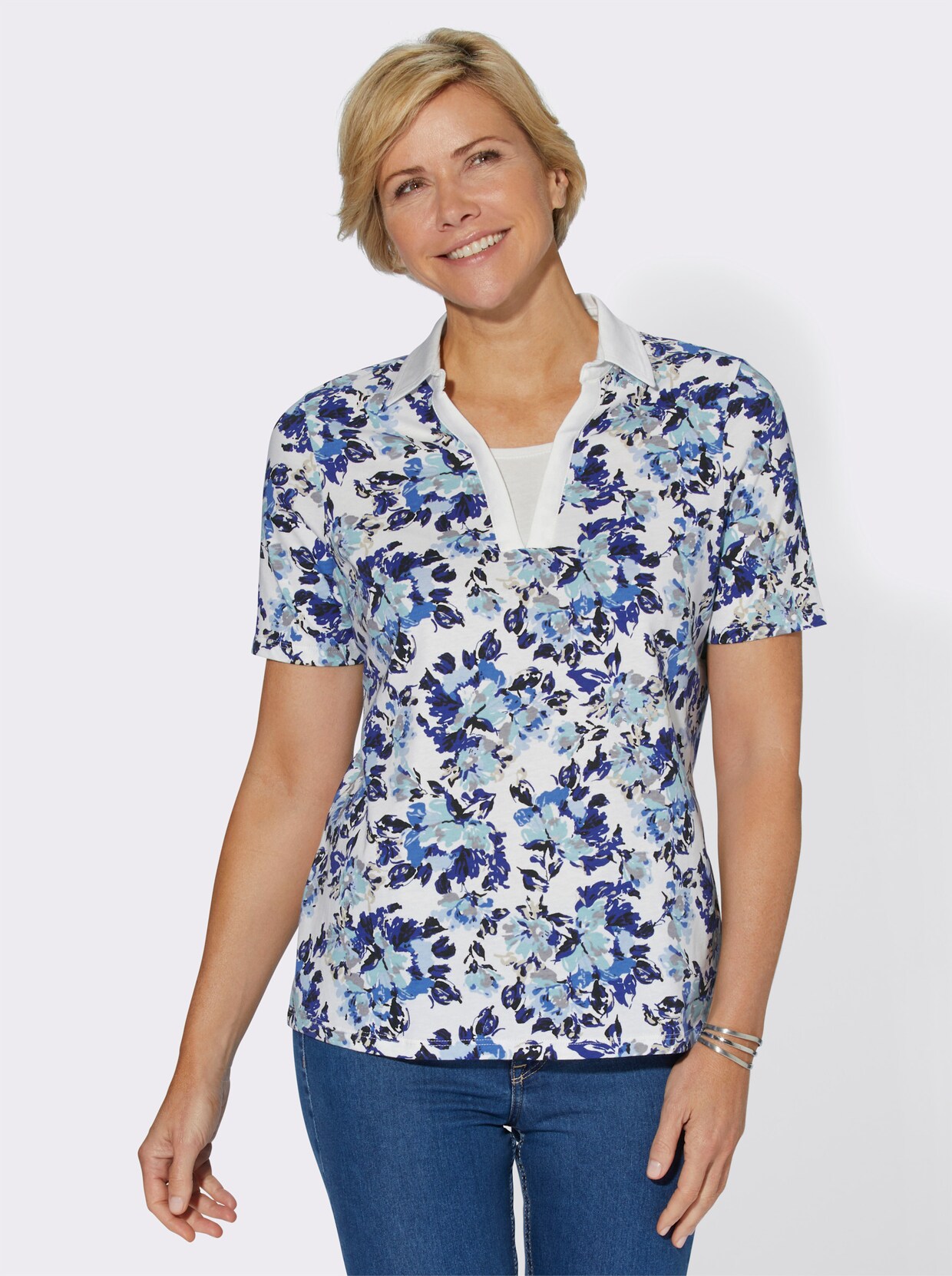 2-in-1-Shirt - royalblau-bedruckt