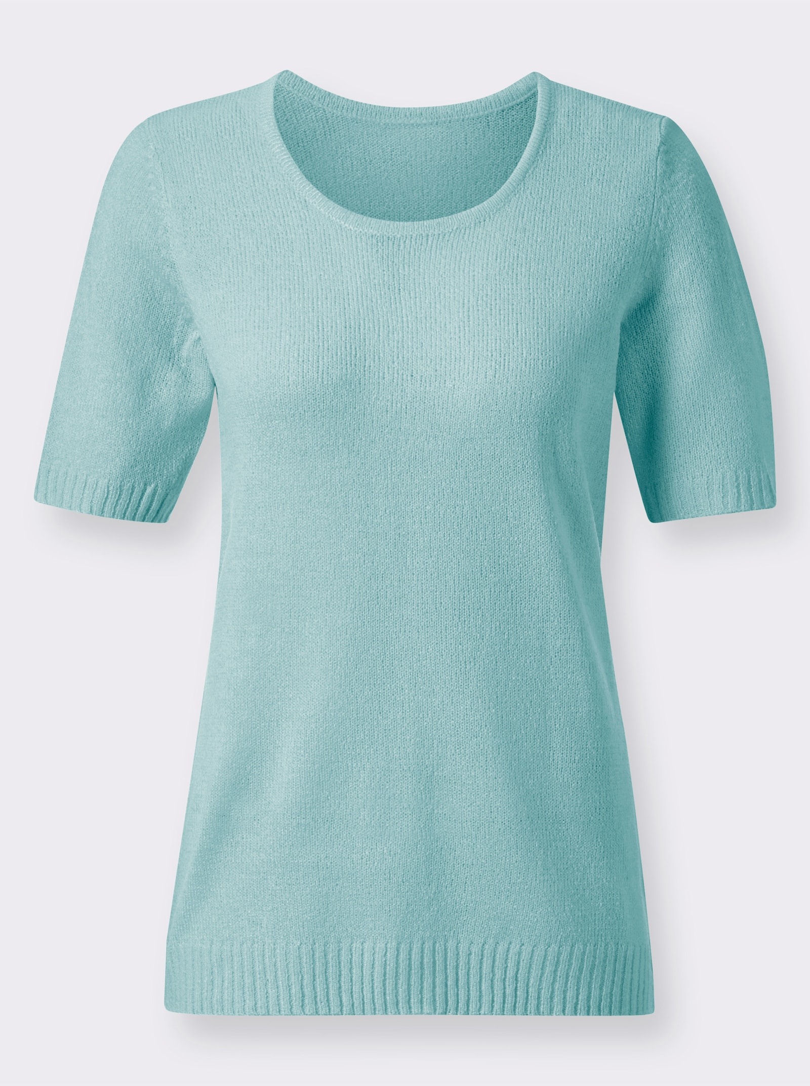 Pulóver s okrúhlym výstrihom z jemného buklé - Akvamarínová
