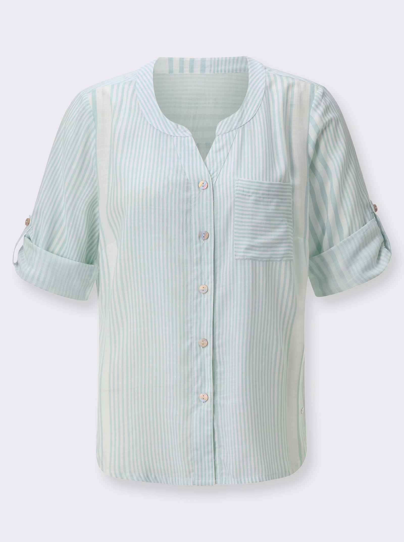Gestreepte blouse met zijsplitten - mint/wit gestreept