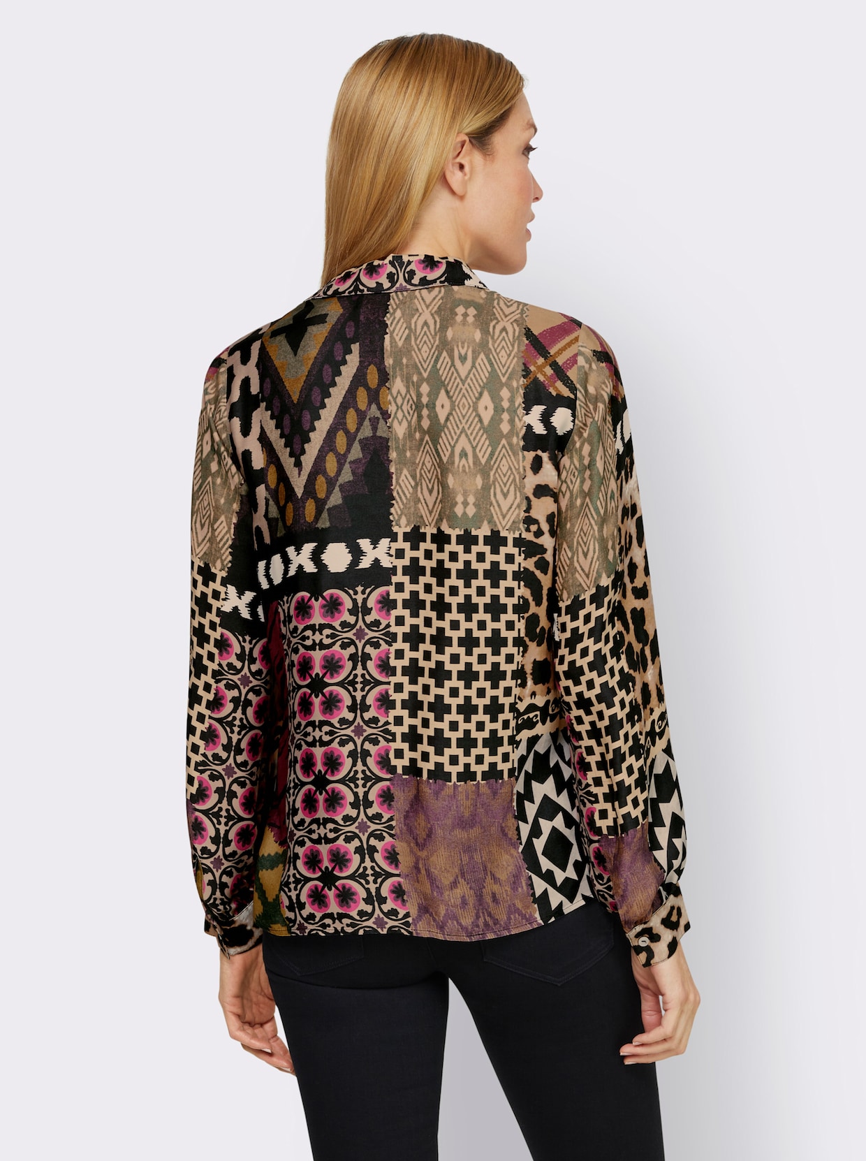 heine Satijnen blouse - zwart/bordeaux bedrukt