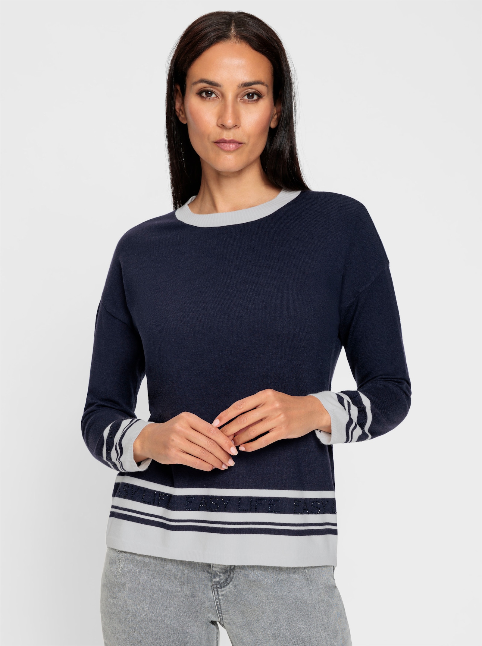 heine Langarm-Pullover mit Glitzer-Effekten - marine-ecru-gemustert