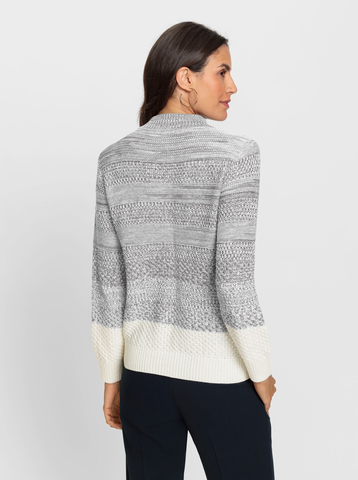 Langarm-Pullover - steingrau-ecru-meliert